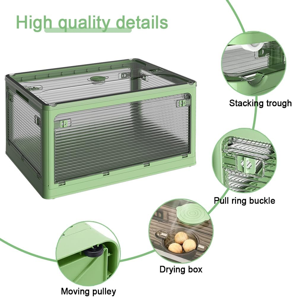 Stackable Storage Bins with Lids,Multi-Opening Storage Box，Stackable Bins with Lids and Wheels for Clothes, Snacks, Toys & Books, Collapsible Container for Home Office Outdoor Dorm (Green) image number 6