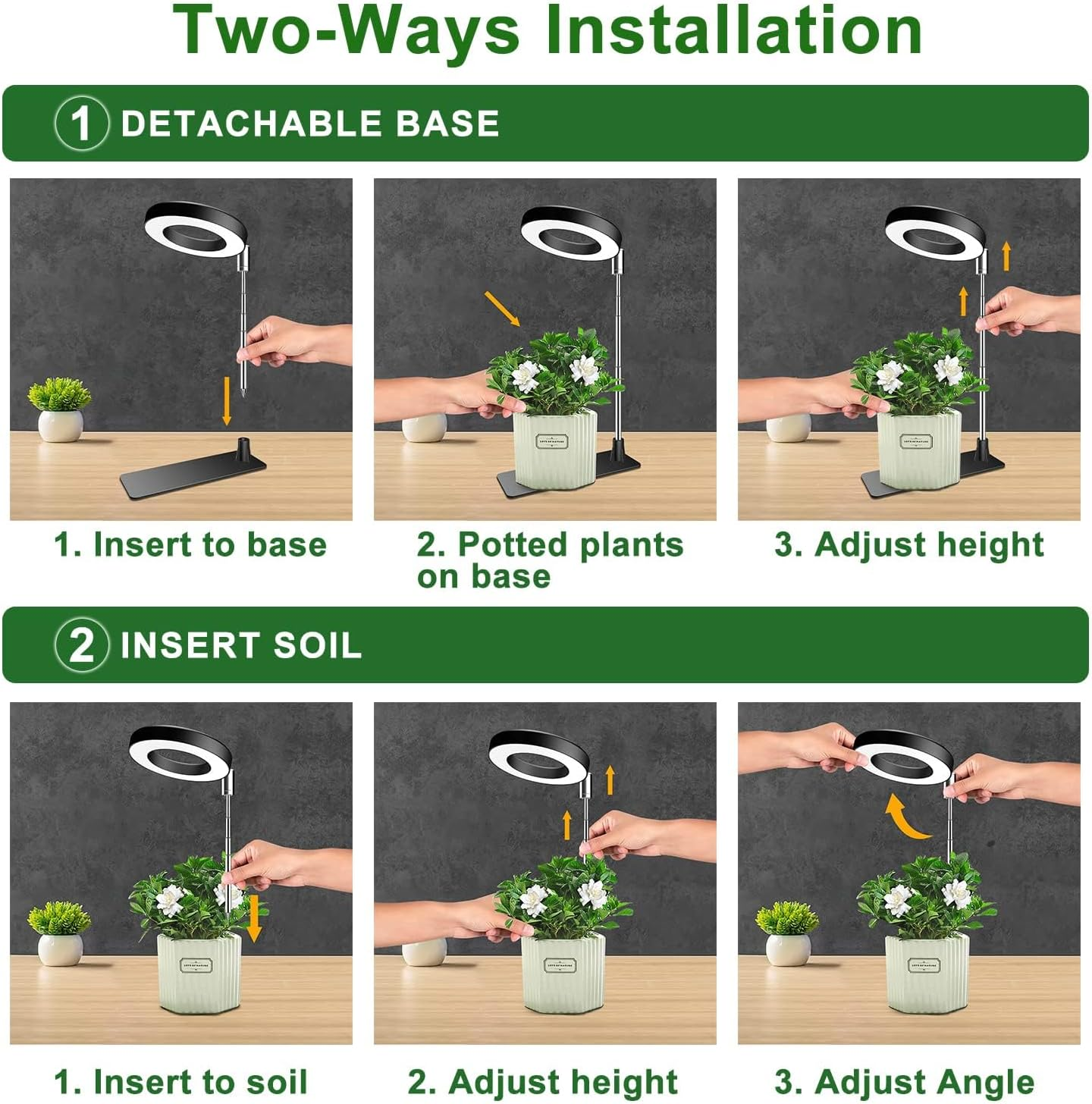 Plant Grow Light 48 Leds, for Indoor Plants, Height Adjustable Small Halo Light with Base, 3 Spectrum Optional