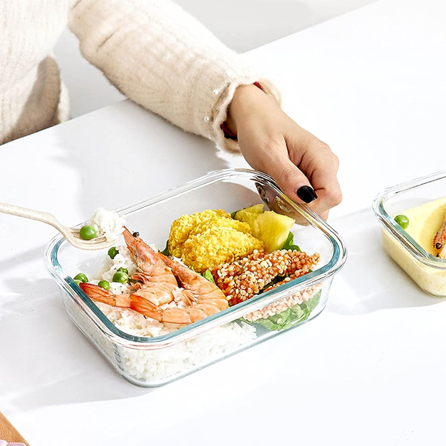 10 Pieces Glass Meal Prep Containers, Food Storage Containers with Lids Airtight, Glass Lunch Boxes, Microwave, Oven, Freezer and Dishwasher Safe 1040Ml and 410Ml image number 2