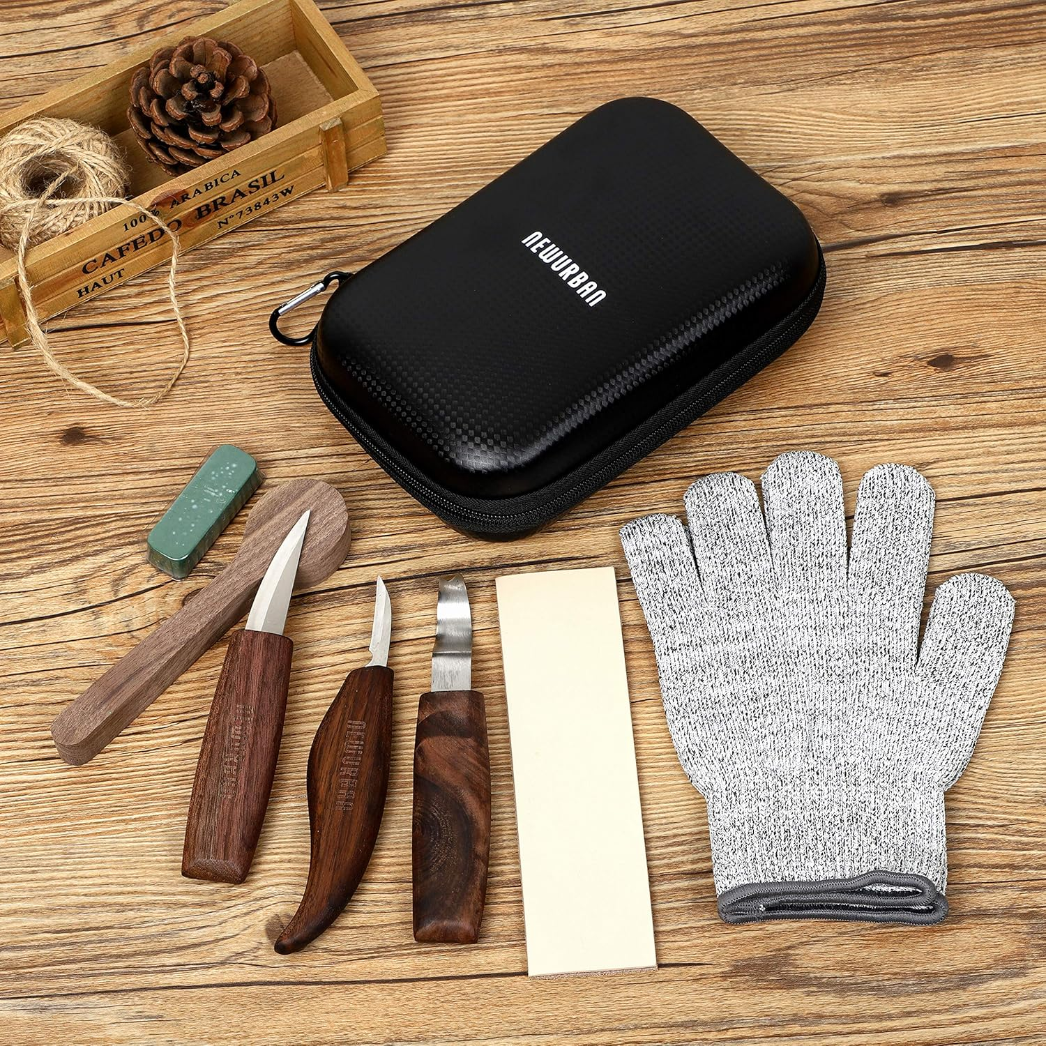 Wood Carving Tools Set-Woodworking Kit with Hook Carving Knife-Whittling Knife-Cut Resistant Gloves-Storage Case-Detail Wood Carving Equipment for Spoon, Bowl-Kuksa Cup or General Woodwork image number 2