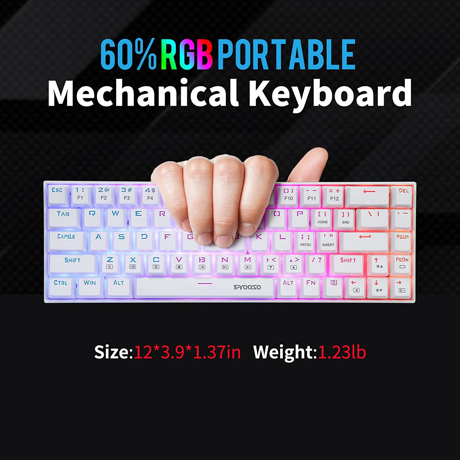 HUO JI Portable 65% Mechanical Gaming Keyboard, E-YOOSO Z-686 Customizable Per-Key RGB Backlit, Compact 68 Keys Mini Wired Office Keyboard with Red Switch for Windows Laptop PC Mac - White image number 3
