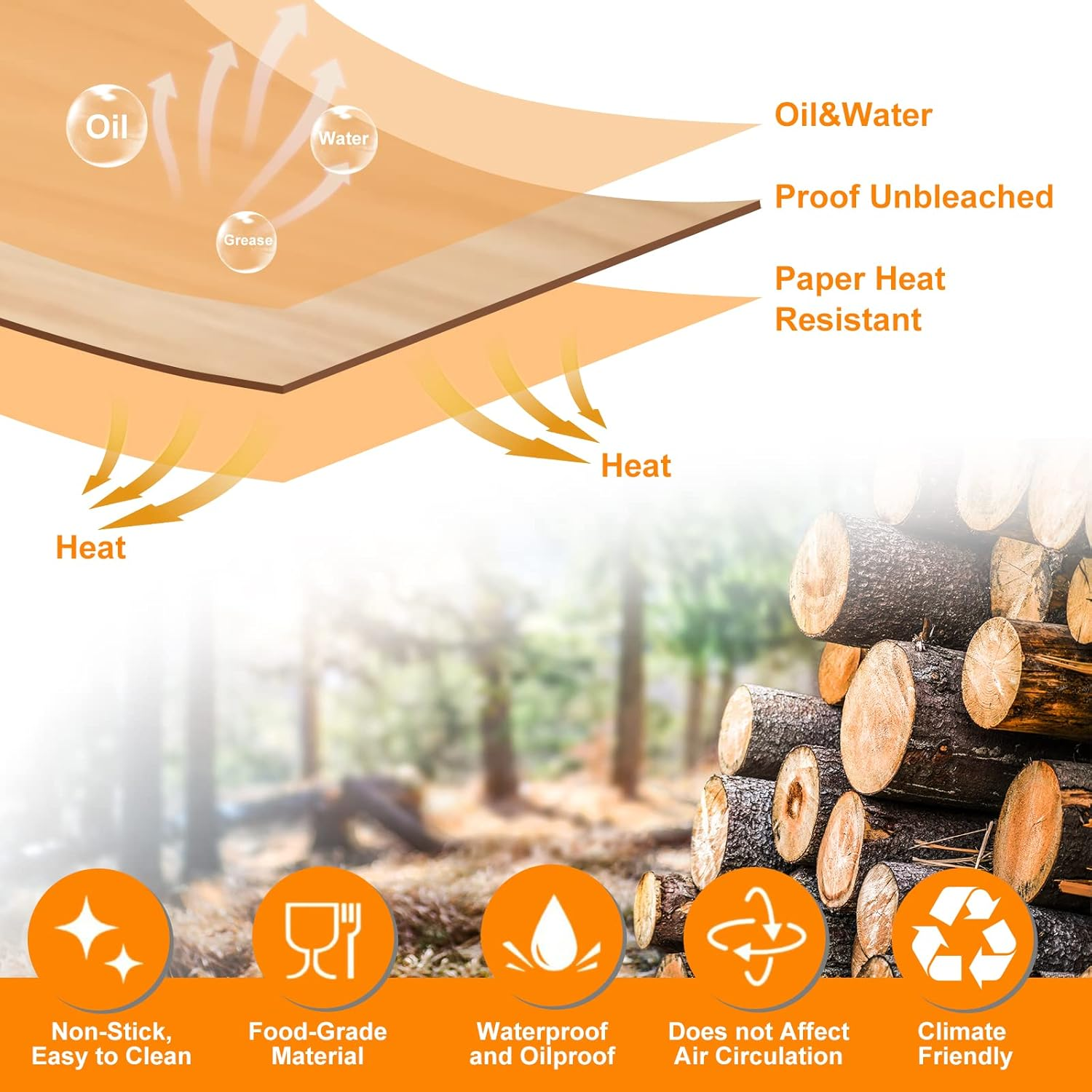 Air Fryer Disposable Paper Liner for Ninja Dual,100Pcs Liners Rectangle 8.6X 5.5'', Parchment DZ201 DZ401, Foodi Dual Accessories Baking image number 1