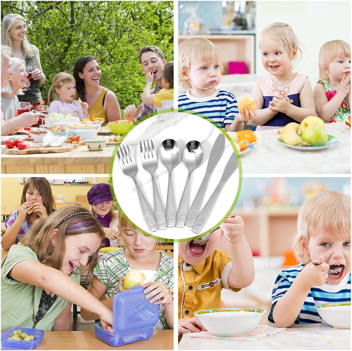 15Pcs Kids Silverware Set Fork Knife and Spoon Set 410 Stainless Steel Toddler Utensils Ergonomic Smooth Kids Cutlery Flatware Funny Dinosaur Dishwasher Safe for Children Toddler image number 5