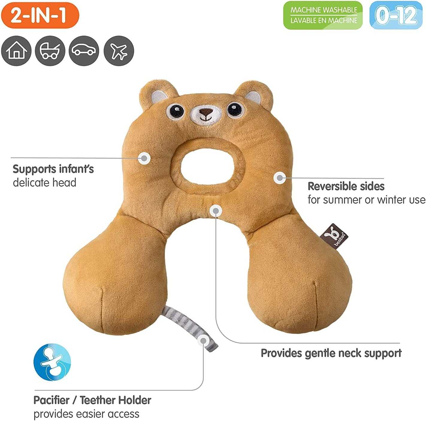 BENBAT Bear Design Travel Friends Headrest for 0 to 12 Months, Orange, 0-12 Mths (211) image number 2