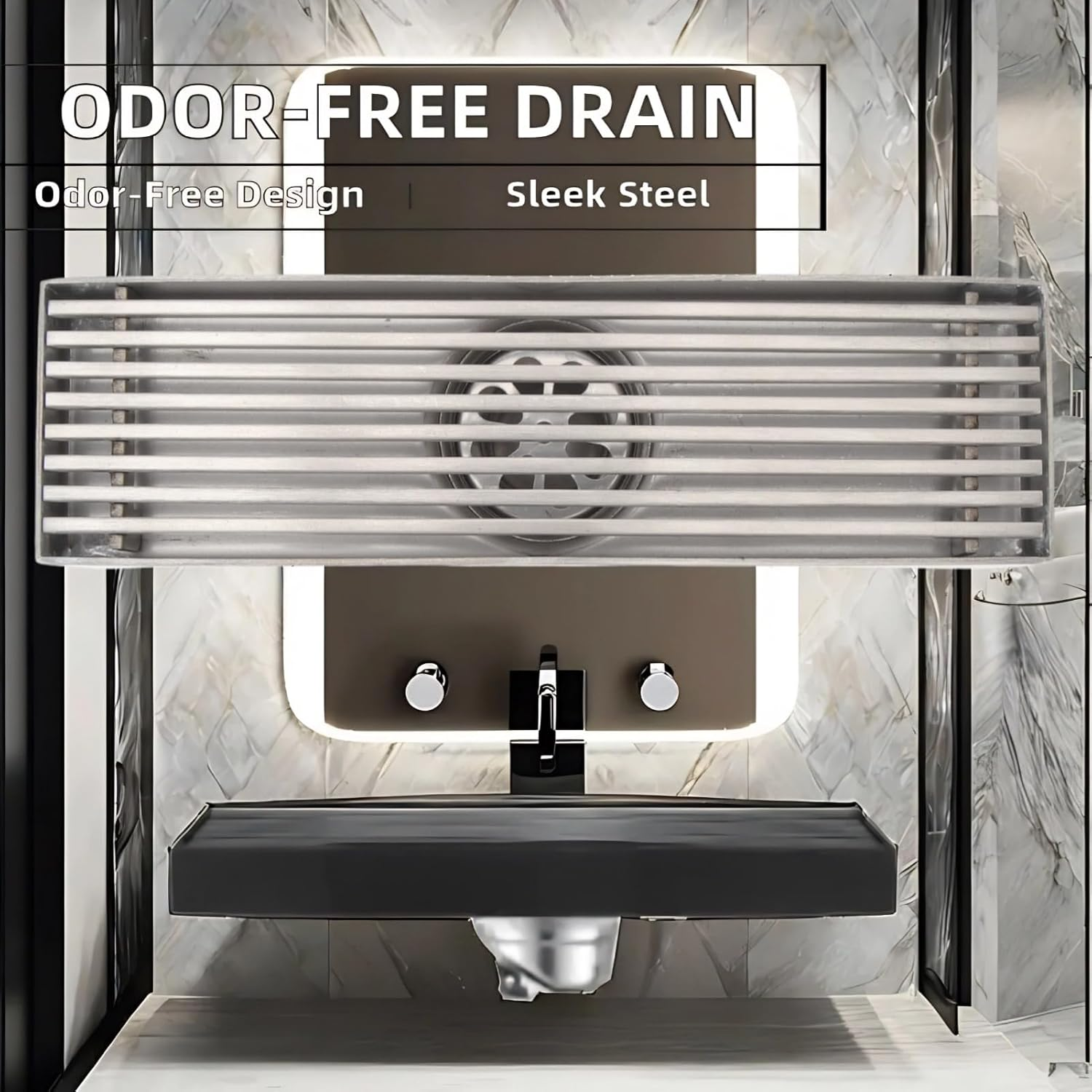 Linear Shower Drain Stainless Steel Hair Strainer Metal Floor Drain for Bathroom Kitchen Laundry Room Stainless Steel Linear Drain for 2.0In Pipe Bathroom Fixtures