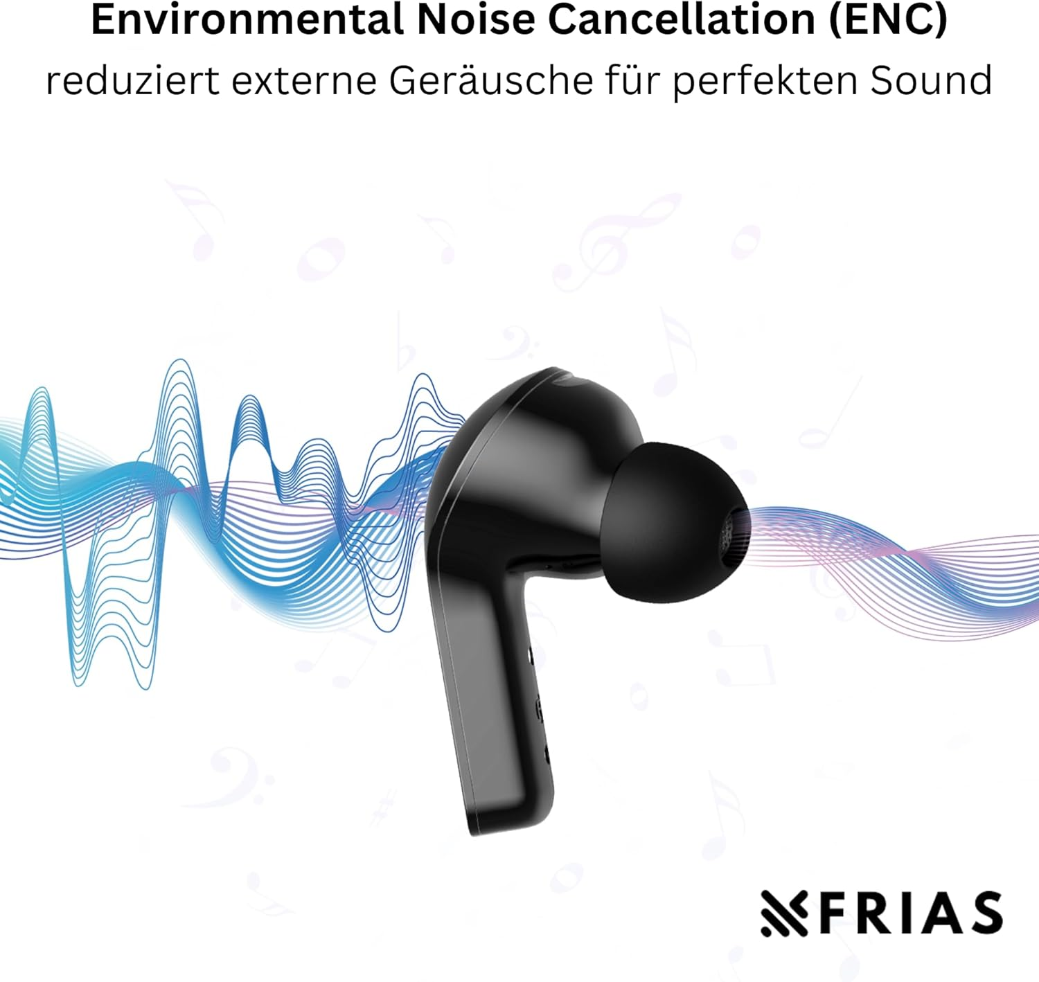 FRIAS Bluetooth Headphones In-Ear Headphones Wireless up to 6 Hours Battery Life Earbuds Suitable for Apple, Android Wireless Headphones Water-Repellent Noise Cancelling, Eqsmart, IPX5 image number 5