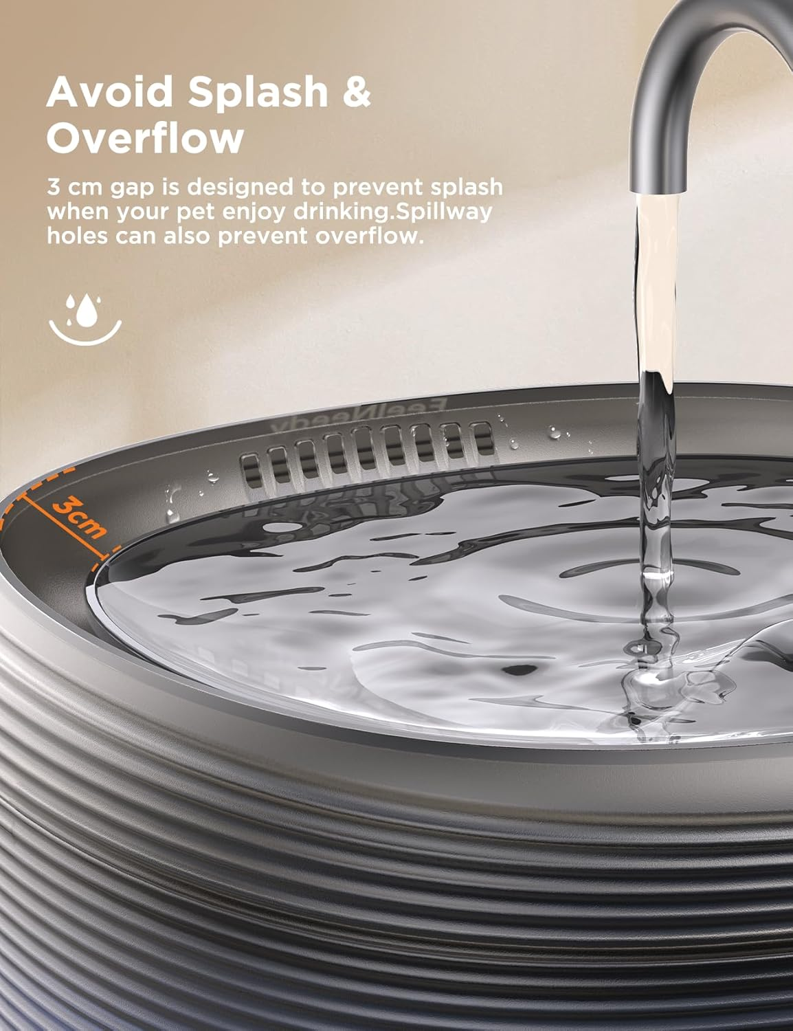 FEELNEEDY 3.2L/108Oz Cat Water Fountain for Drinking, Pet Water Fountain with 3 Replacement Filters, Upgraded Silent Pump, Bpa-Free, LED Indicator Light image number 3