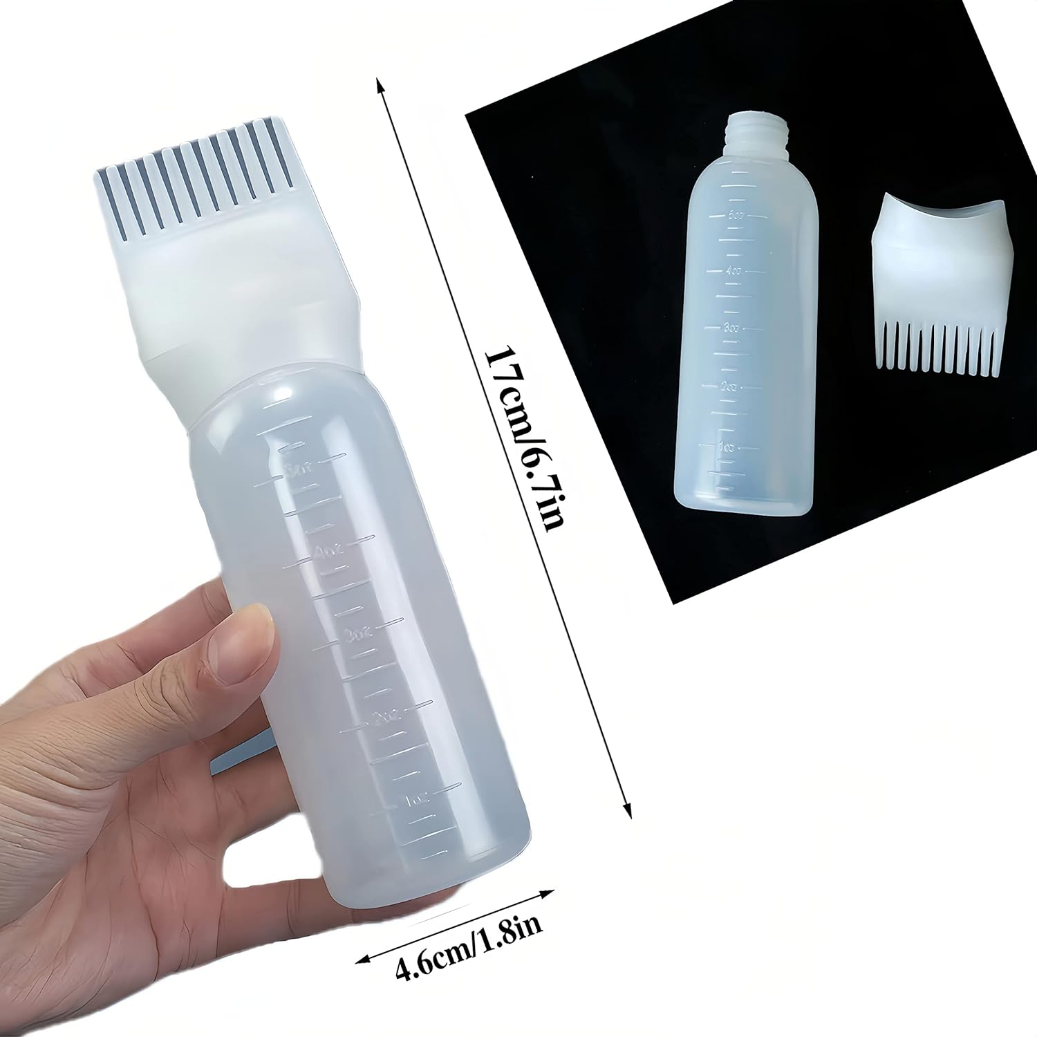 Root Comb Applicator Bottle 6 Ounce,3 Pack Applicator Bottle for Hair Dye with Graduated Scale(White) image number 1