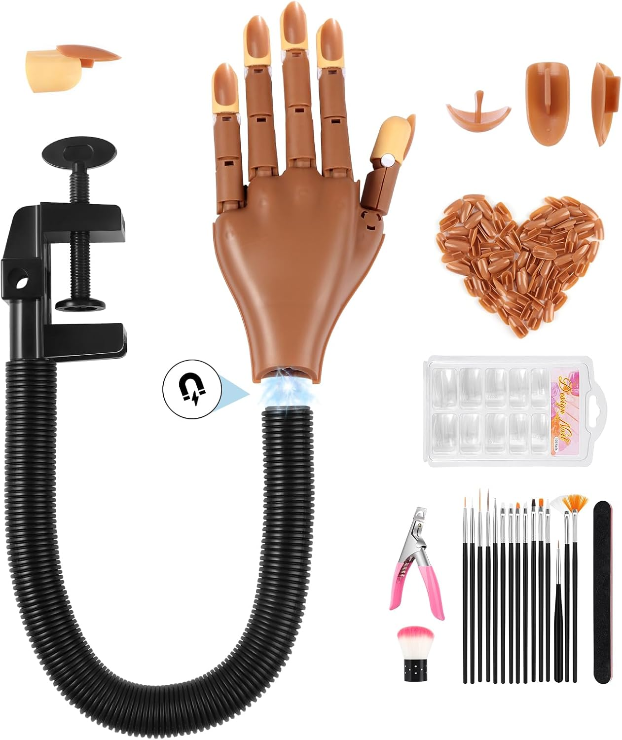 Magnetic Practice Hand for Acrylic Nails: Flexible Fake Hand Manicure Training Hand with Strengthen Nail Tips - Mannequin Hand Nail Kit for Beginners image number 4