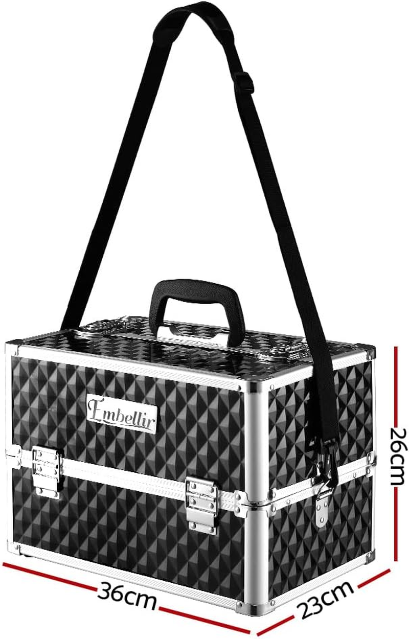 Portable Cosmetic Beauty Makeup Case Diamond Black Travel Organizer Storage image number 4