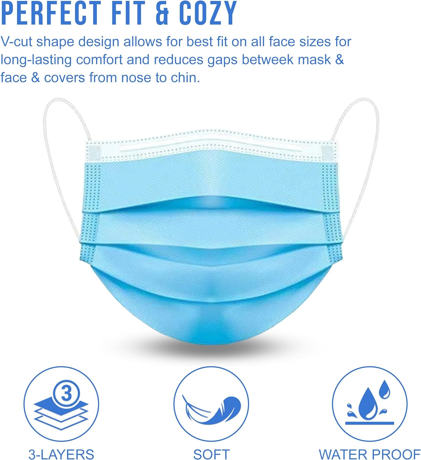 Assure Blue Disposable Face Masks - Pack of 50 Pcs - Surgical Blue Face Masks - Comfortable Nose/Mouth Coverings for Home & Office - Premier Earloop Mask image number 6