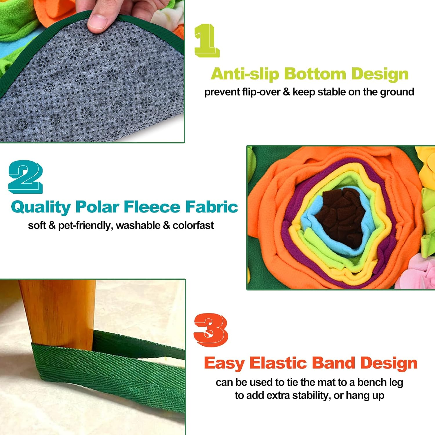 Adpartner Snuffle Mat for Dogs, Interactive Dog Foraging Mat Slow Feeding Pad for Encourages Natural Foraging Skills, 20"X20" Pet Feed Game Puzzle Toys for Small Medium Dogs