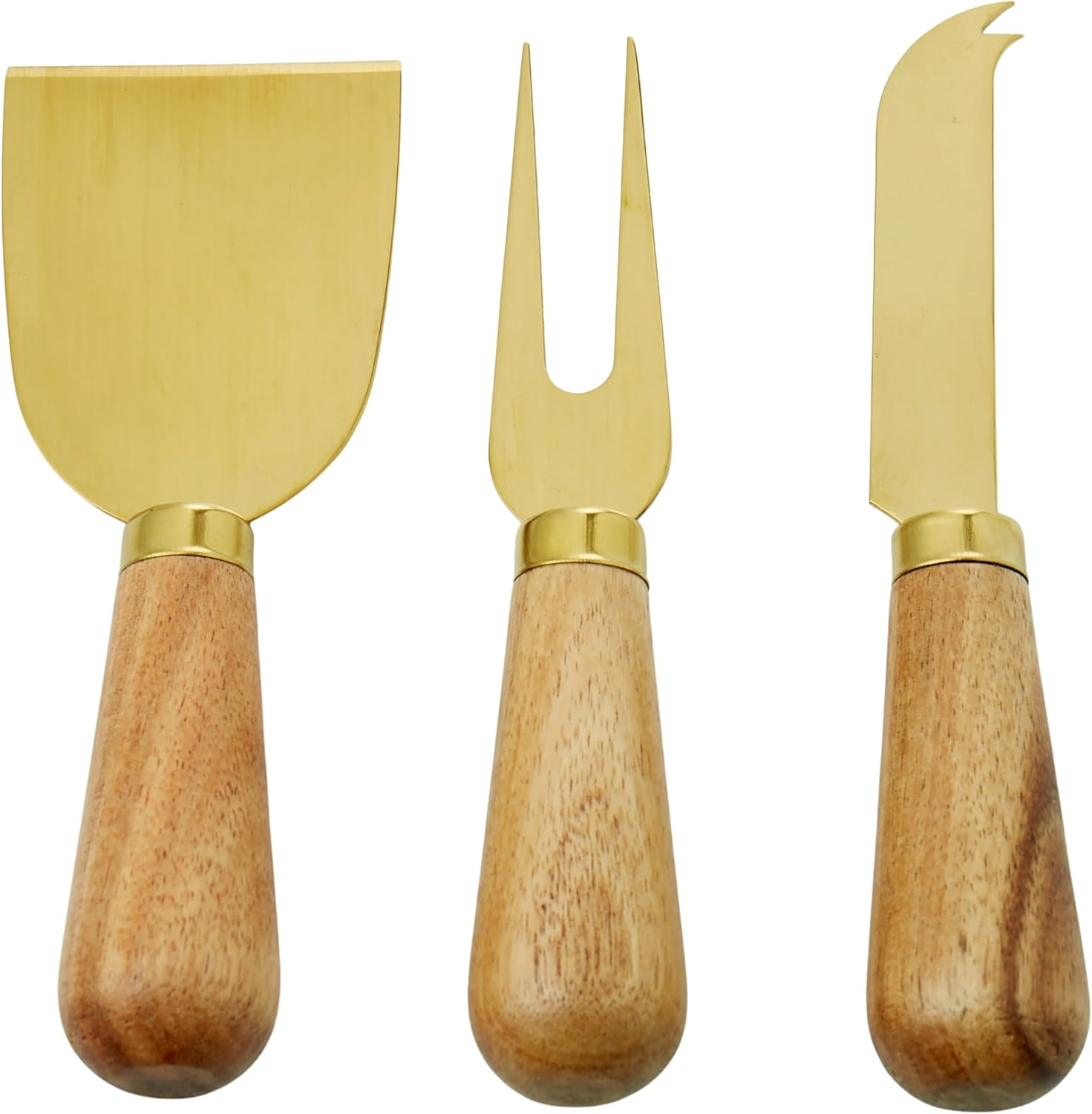 DAVIS & WADDELL Acacia Cheese Knives with Brass Finish, Set of 3 - Stylish Serving Tools for Soft and Hard Cheese, Elegant Natural Wood Design for Entertaining or Everyday Use image number 4