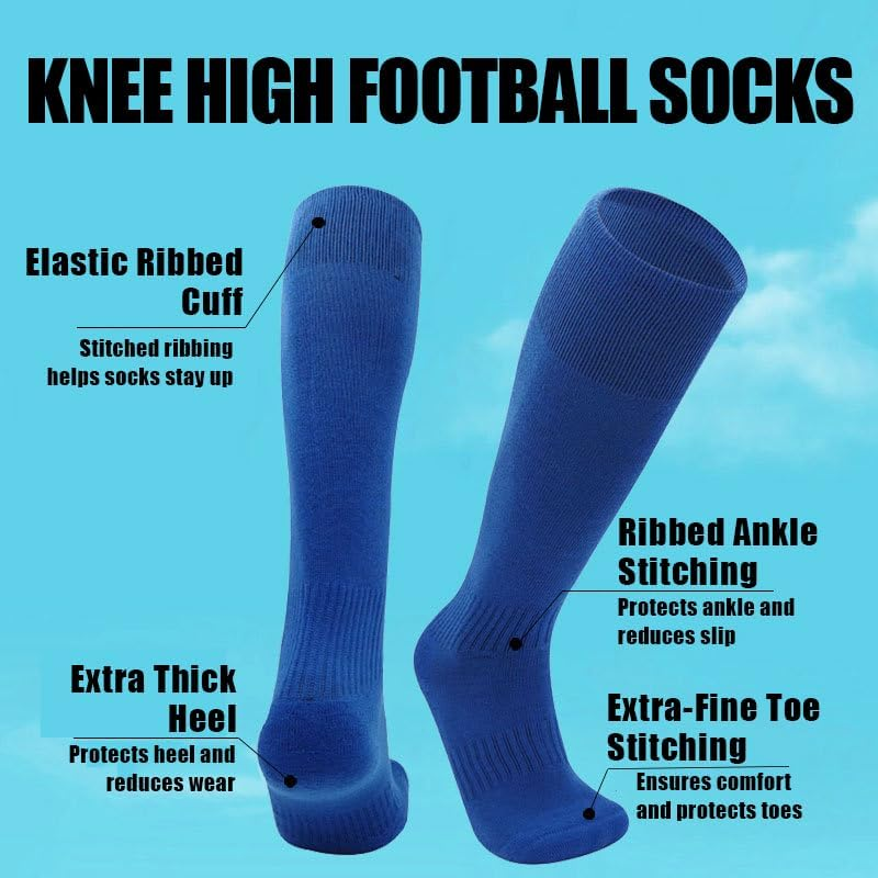 1STLY FITNESS - Socks Knee High 1 Pair Small-Med SIZE 1-6, EU32 - EU37 Kids Soccer Football Hockey Rugby Sports Sweat Wicking Slip Proof Plain Colours image number 3