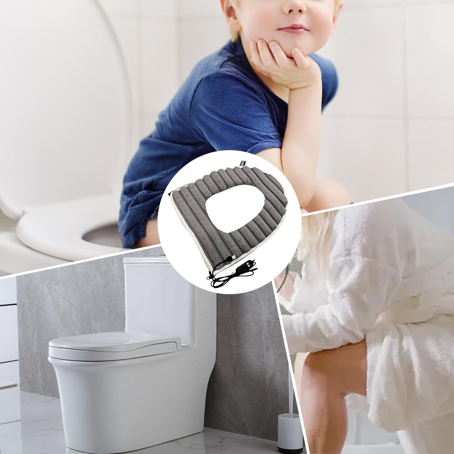 USB Heated Toilet Seat Cover | USB Powered Toilet Seat Cover | Soft Electric Heated Toilet Seat Cover, USB Powered Toilet Seat Warmer with Adjustable Temperature - Gray image number 5