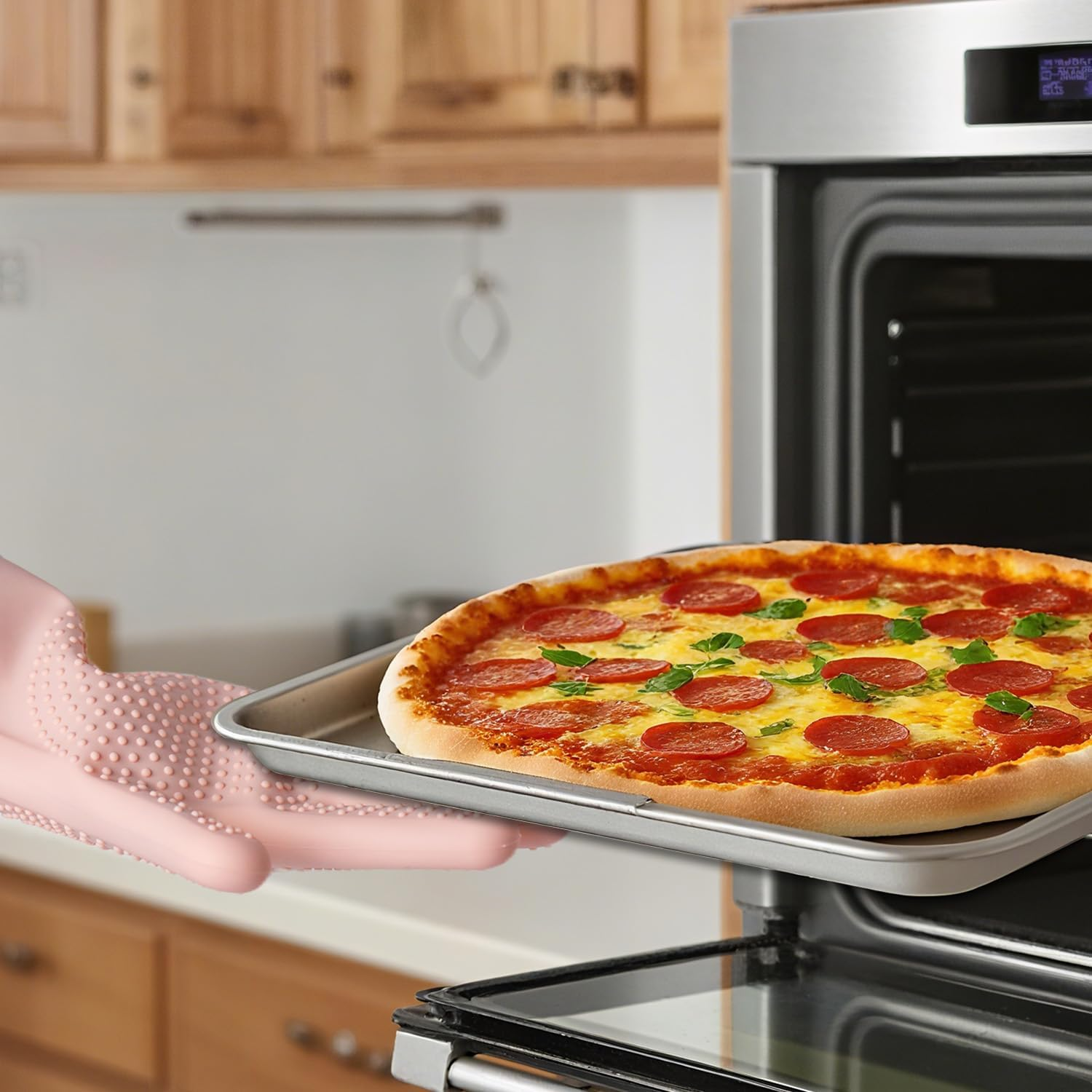 Silicone Oven Mitts &ndash; Heat Resistant Five-Finger Baking Gloves for Kitchen, BBQ, and Cooking (Blue) image number 1