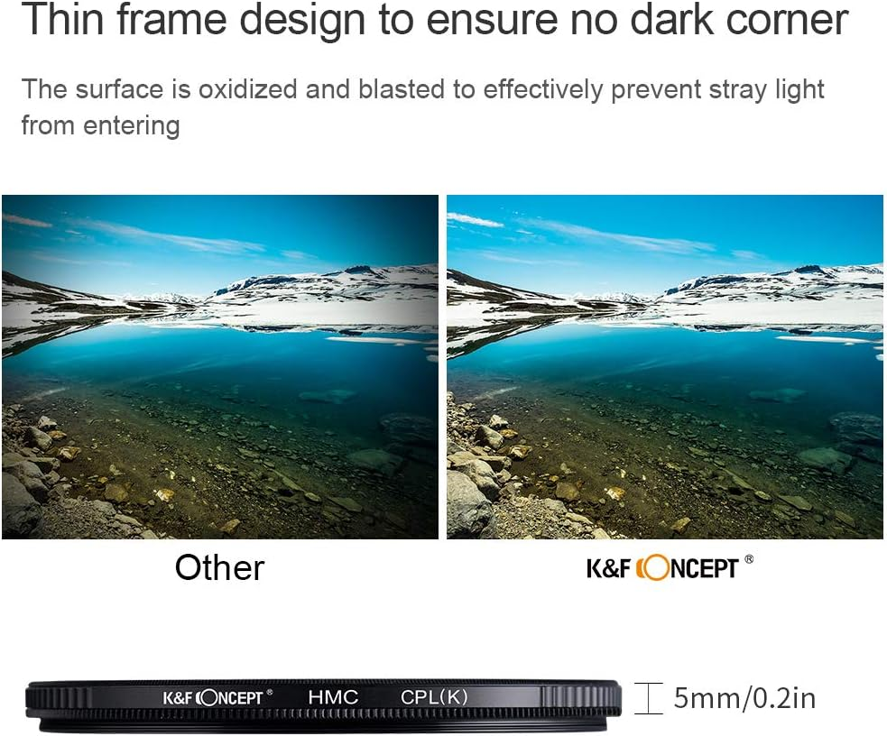 K&F CONCEPT 46Mm Circular Polarizer Glass Filter Ultra-Slim, 18 Multi Layer Coatings Circular Polarizing Filters for Camera Lens (Nano-K) image number 2