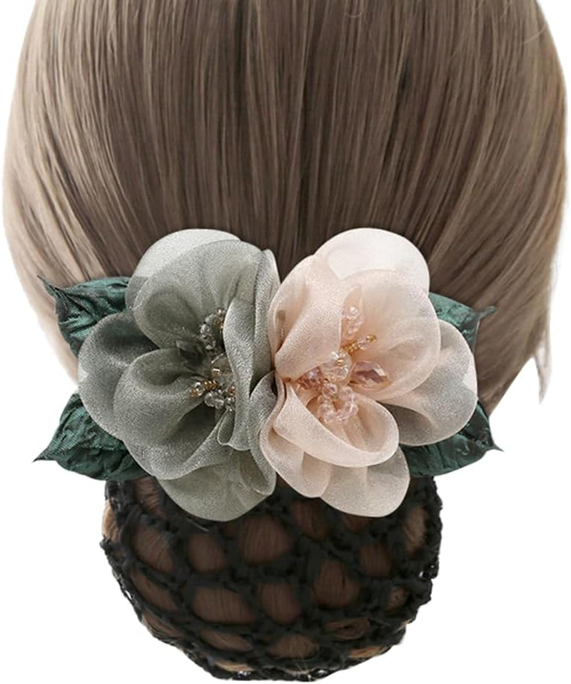 Two-Way Flower Hair Snood Net Barrette Hair Clip Hair Bun Cover Barrettes Hair Clip Hairnet for Women image number 2