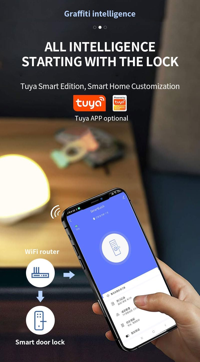 Xenocam Smart Door Lock, Fingerprint Keyless Entry, Biometric Digital Ring Touch Screen, Electronic Lock with Keypad for Home, Free APP, NFC Card, Works with Tuya App image number 1