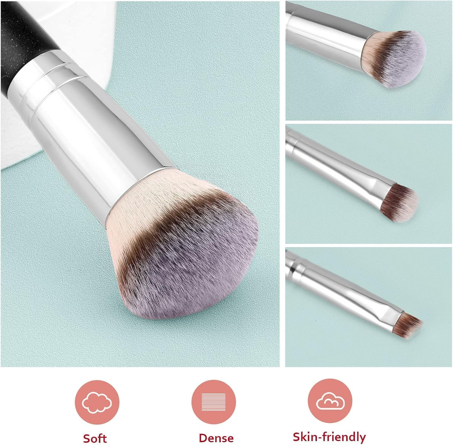 Start Makers Foundation Brush 2 Pcs Dual-Ended 2-In-1 Kabuki Makeup Brushes for Buffing, Blending, Sculpting, Highlight, Contouring - Rose Gold image number 6