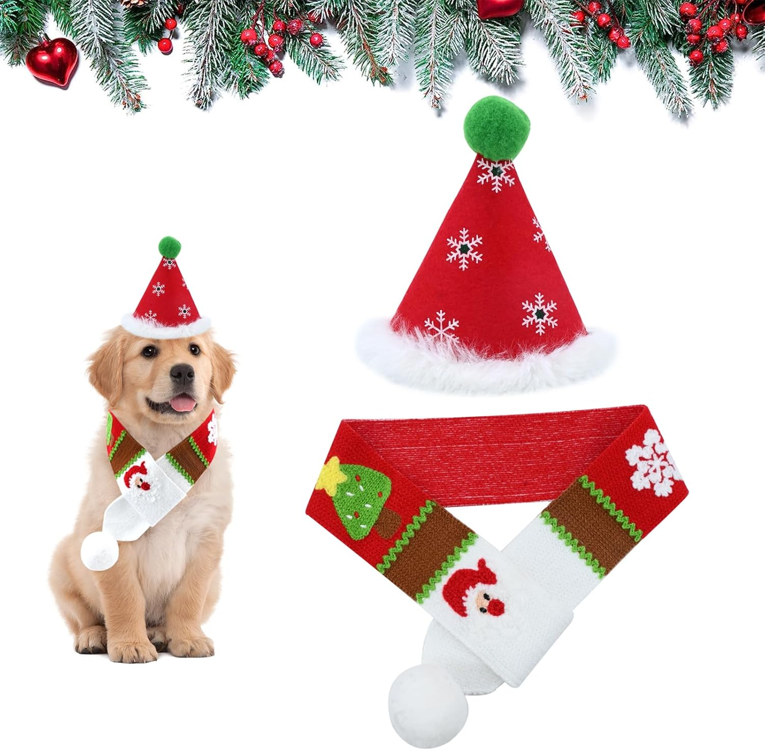 Pet Costume Christmas Clothing, Dog Costume with Christmas Hat Scarf, Santa Hat Scarf Suit for Cats, Puppies, Dogs, Christmas Dog Costume, Cat Costume image number 2
