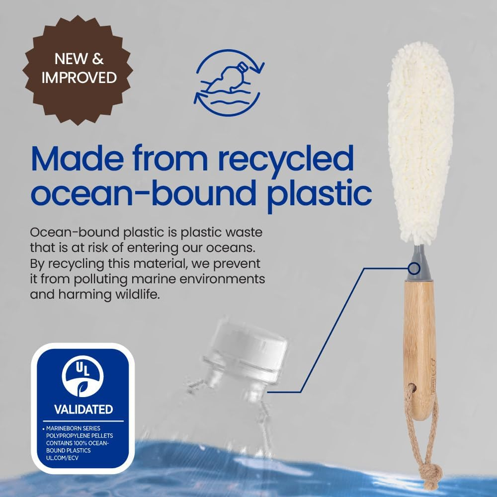 Eco Basics Stemware Brush &ndash; Scratch-Free Hydrophobic Foam, Ocean-Bound Plastic & FSC Bamboo Handle, Perfect for Glassware & Delicate Items, Quick-Drying, Easy Grip, 30X5Cm image number 4