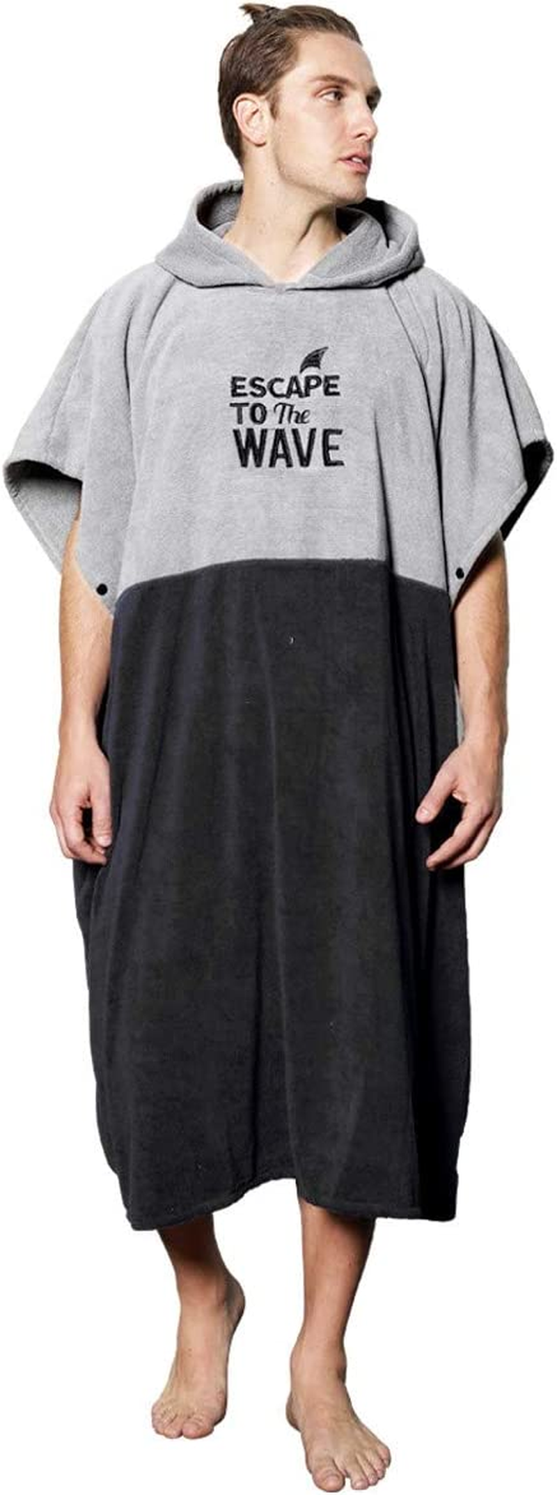 Vulken Thick Hooded Beach Towel Changing Robe, Surf Poncho for Men and Women, Easy Change, Microfiber Towelling for Beach Swimming, 47"X37", Black Blue