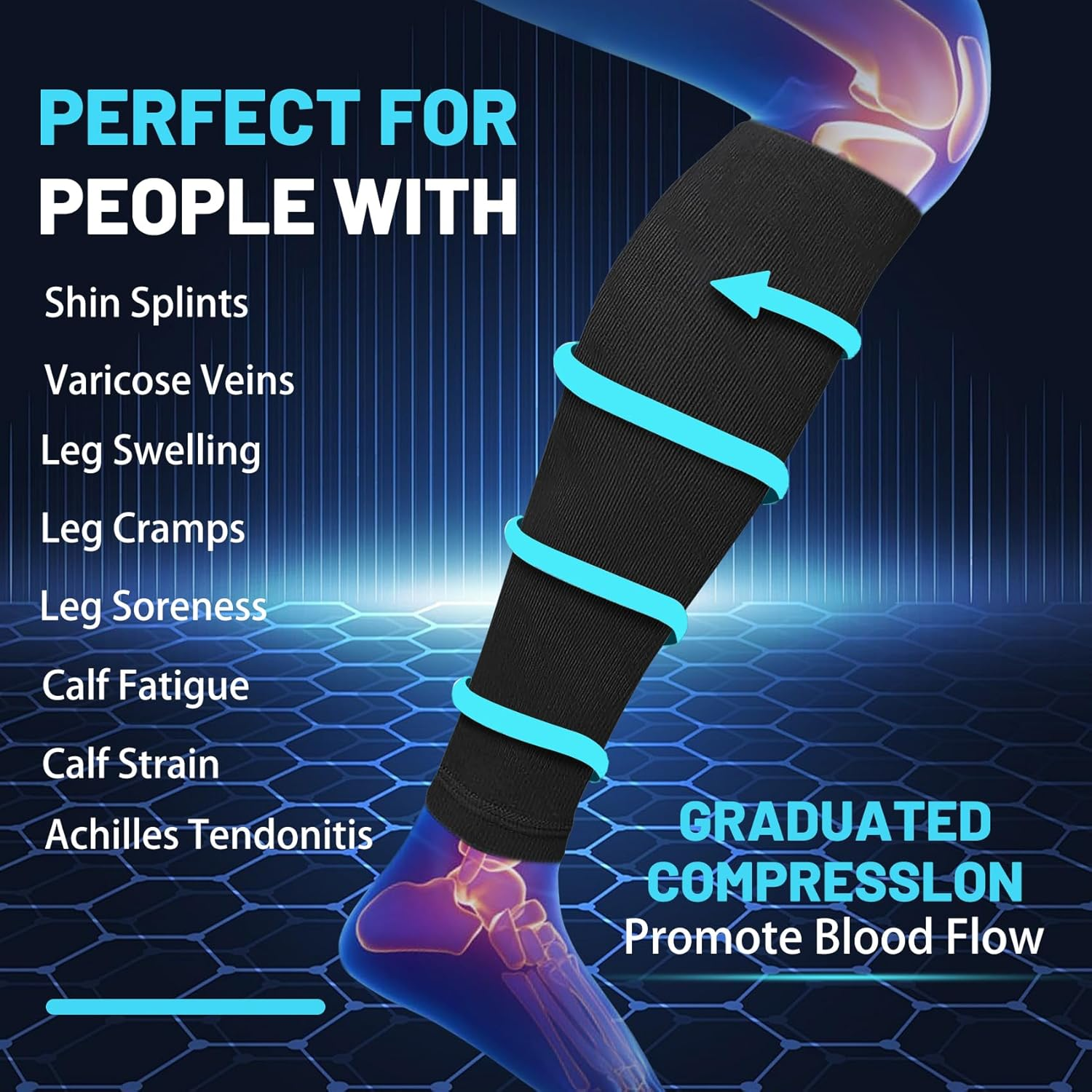 Calf Compression Sleeves for Men and Women, 3 Pairs, 23-32 Mmhg, Pain Relief for Shin Splints and Varicose Veins, Footless Running Socks (L/XL) image number 4