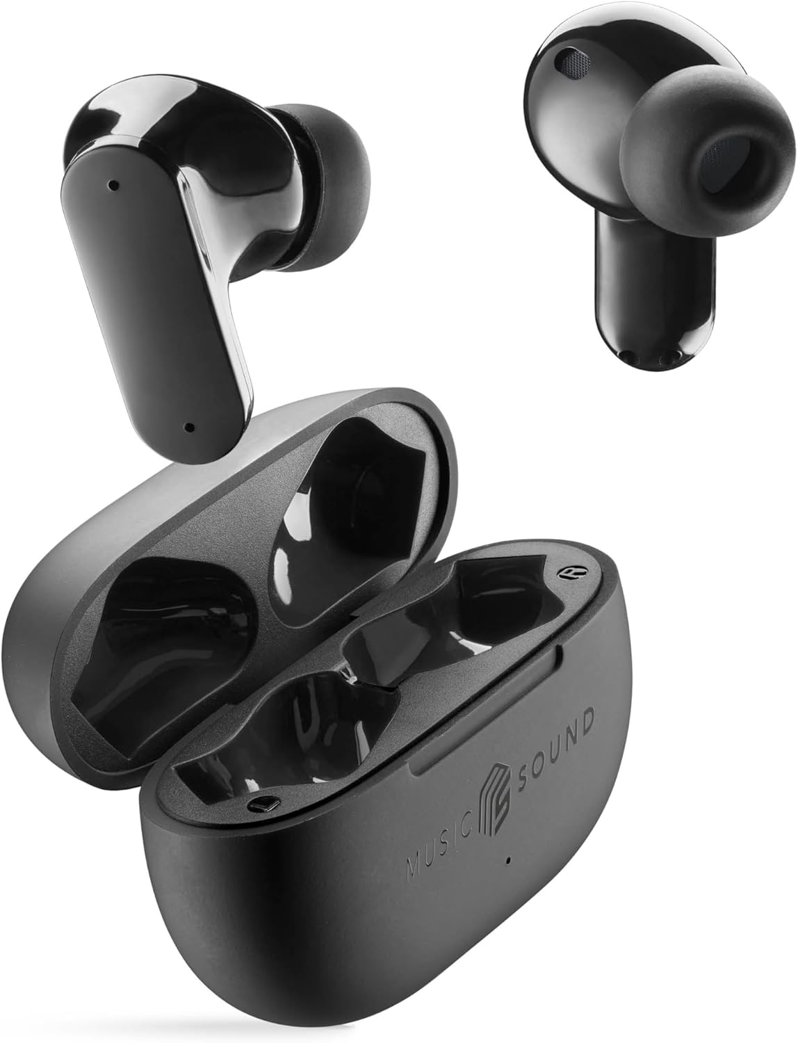 Music Sound - TWS Bluetooth Shield Headphones - Wireless - In-Ear Design - ANC Active Noise Cancelling Technology - Playtime 30 Hours - Transparency Mode - Black image number 1