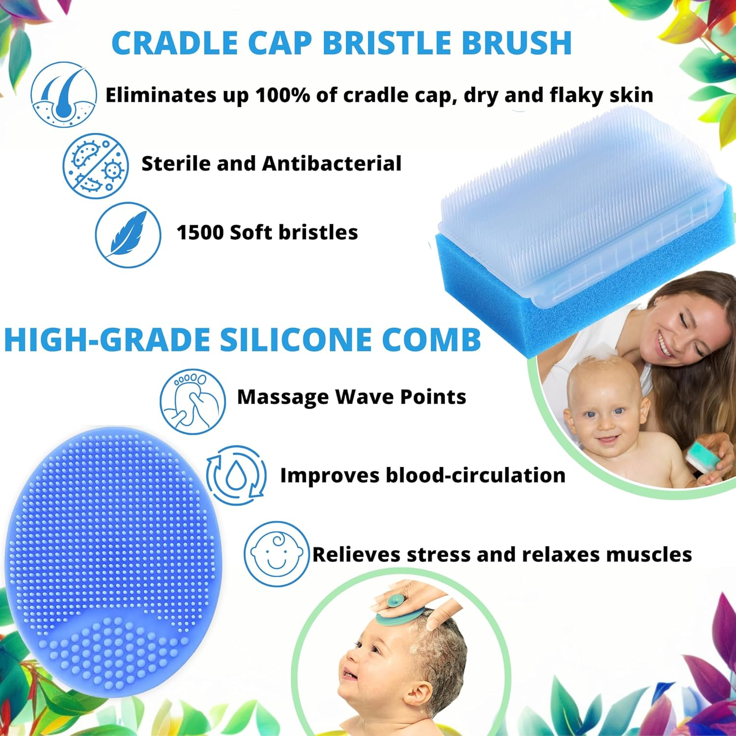 Cradle Cap Brush for Babies - Cradle Cap Treatment Set of 6 | Baby Brush and Comb Set Newborn | Baby Sponge for Bathing Newborn Bath Essentials | Baby Comb & Scalp Scrubber Set of 6 image number 6