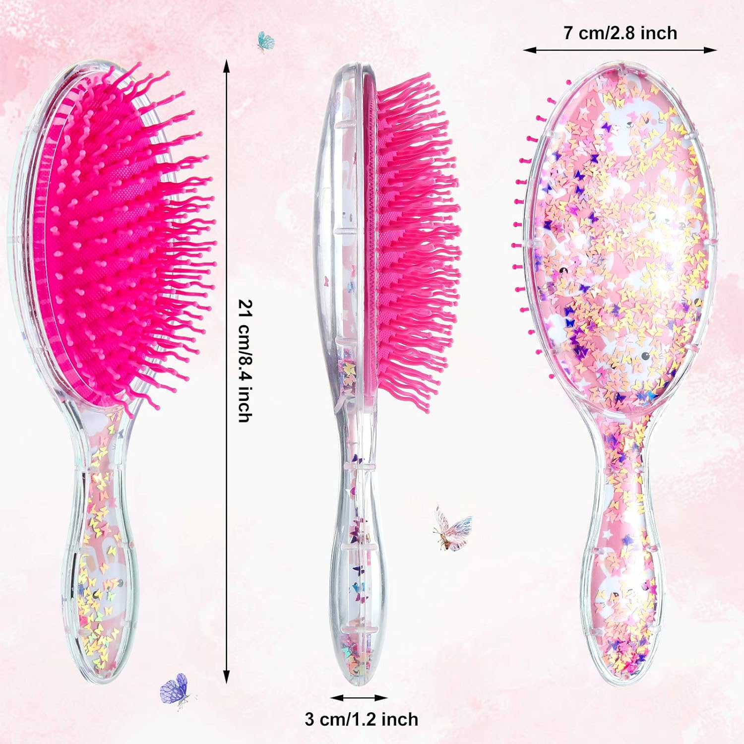 2 Pieces Kids Wet Hair Brush Confetti Glitter Detangler Set Soft Bristles Massage Brush for Baby Kids Girls Christmas Holiday Presents(Rabbit and Unicorn) image number 1
