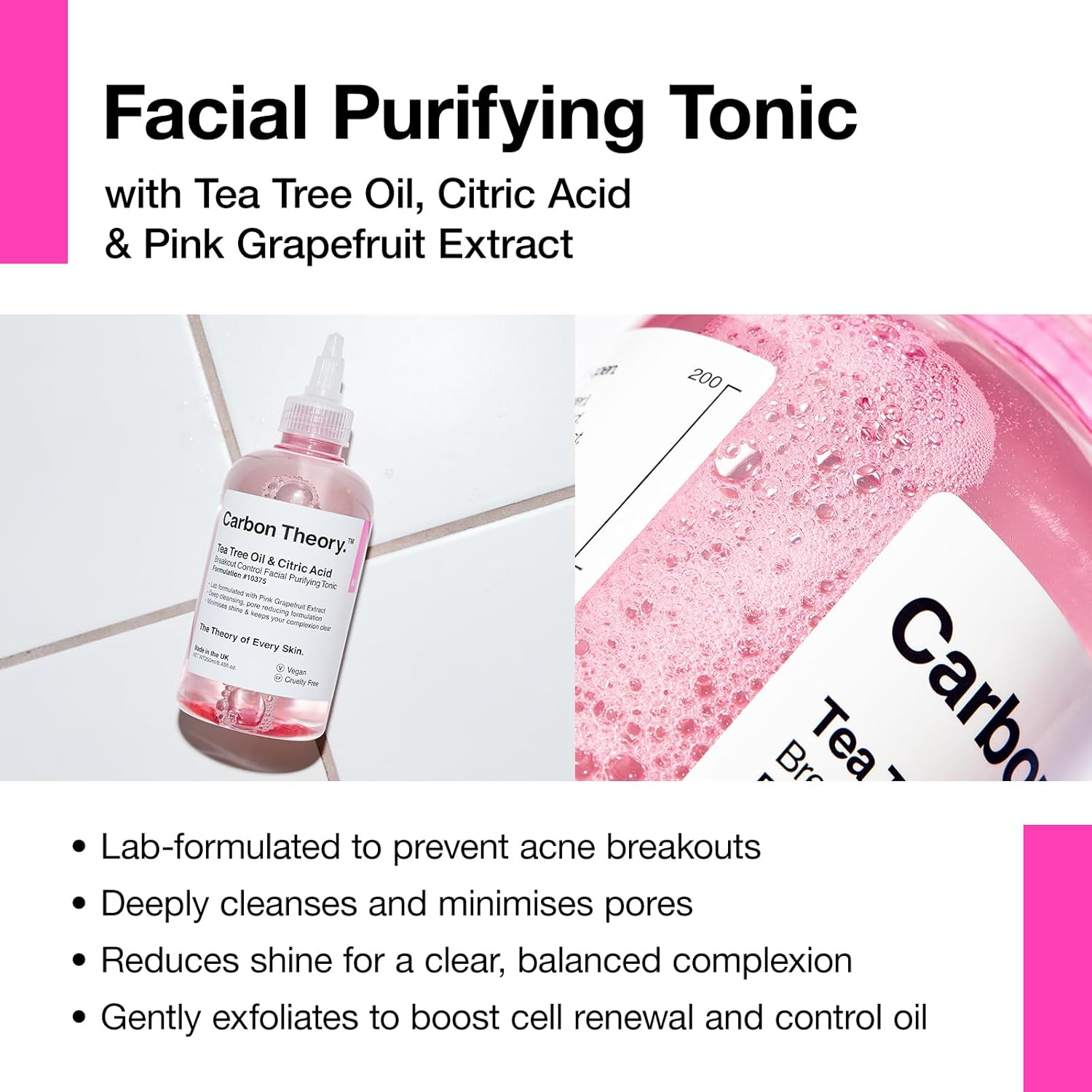 Carbon Theory | Tea Tree Oil & Citric Acid Breakout Control Facial Purifying Tonic with Pink Grapefruit | Natural, Vegan and Cruelty Free | 250Ml image number 6