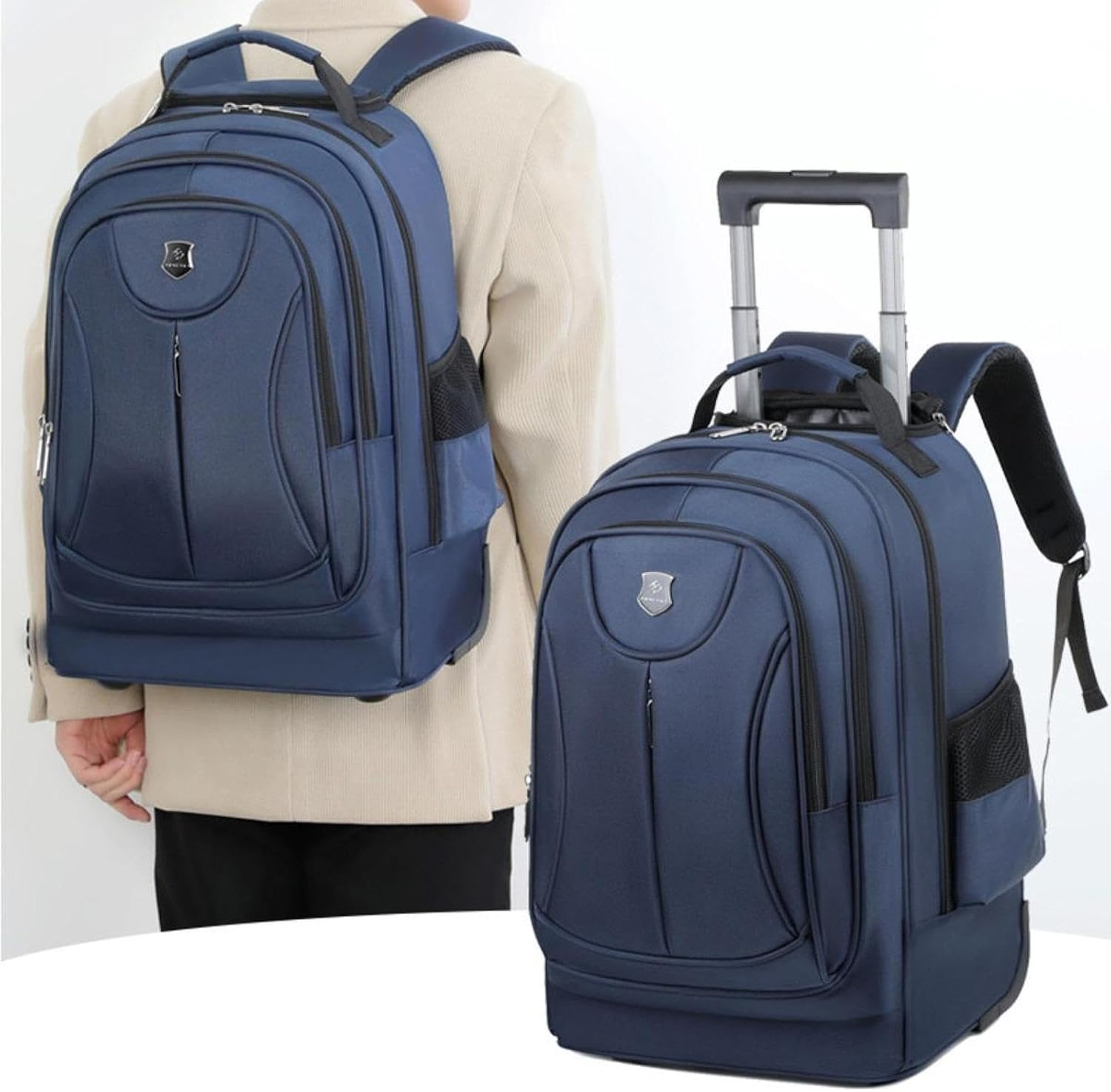 Baotyjie Rolling Backpack with Trolley Computer Bag Oxford Cloth Carry on Luggage Bag Trolley Backpack with Wheels for Camping Travel image number 2