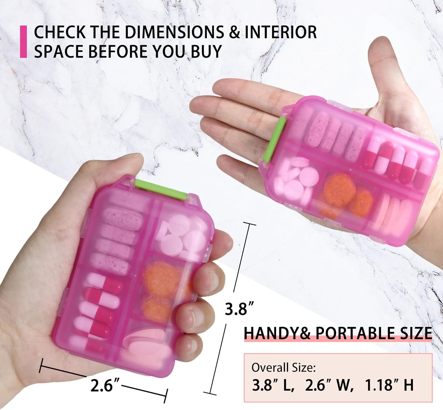 7 Day Pill Organizer with 147 Medicine Labels - Pink Travel Pill Container, Daily Mini Medication Organizer, Weekly Tablet Organizer Storage, Essential Pill Case for Travel image number 2