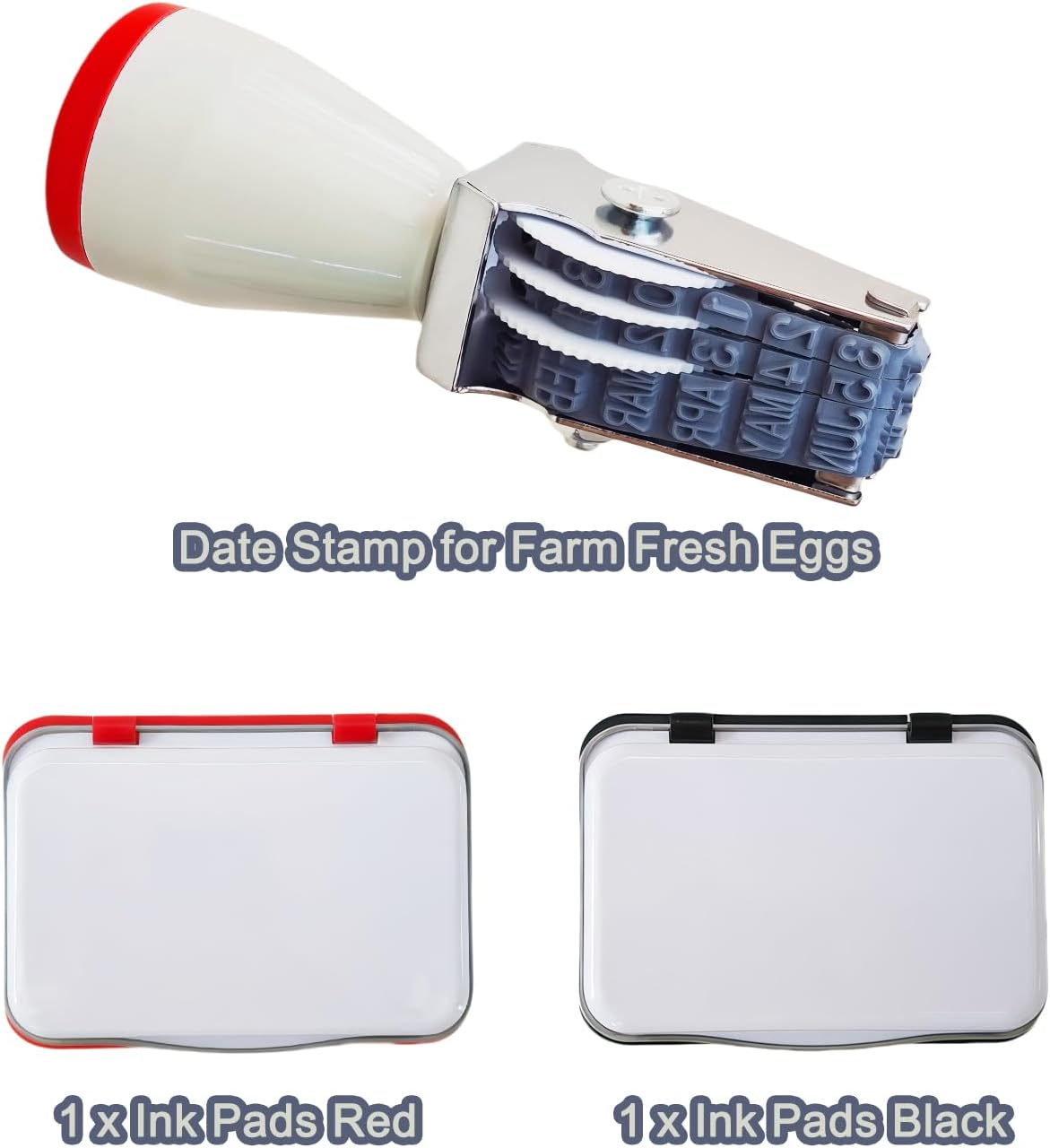 Egg Dating Stamp Kit with 4Mm Rubber Stamper, Black and Red Ink Pads, for Farm Fresh Eggs, Chicken Duck Turkey Eggs (White) image number 6