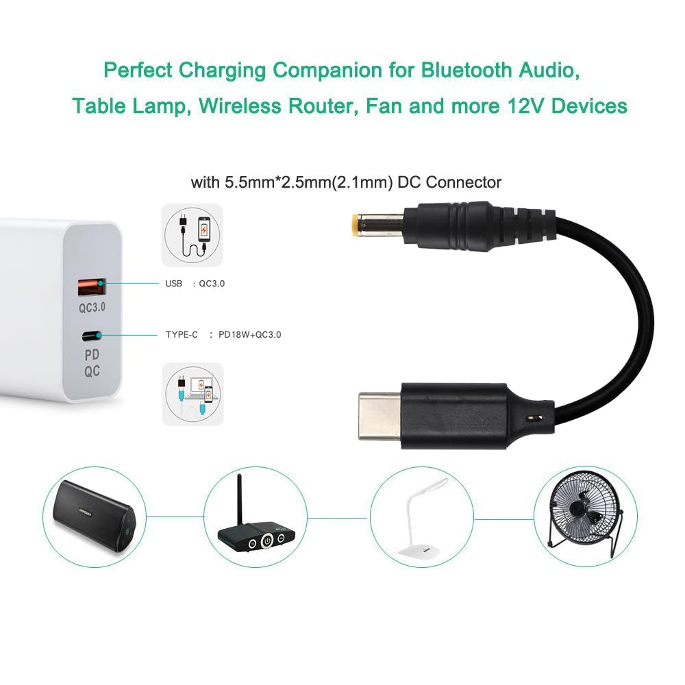 USB Type C to DC 9V 5.5 * 2.1Mm Plug PD Converter Charging Cable 1M with DC Barrel Power Cable with 2.5 * 5.5Mm 3.5 * 1.35Mm Adapter