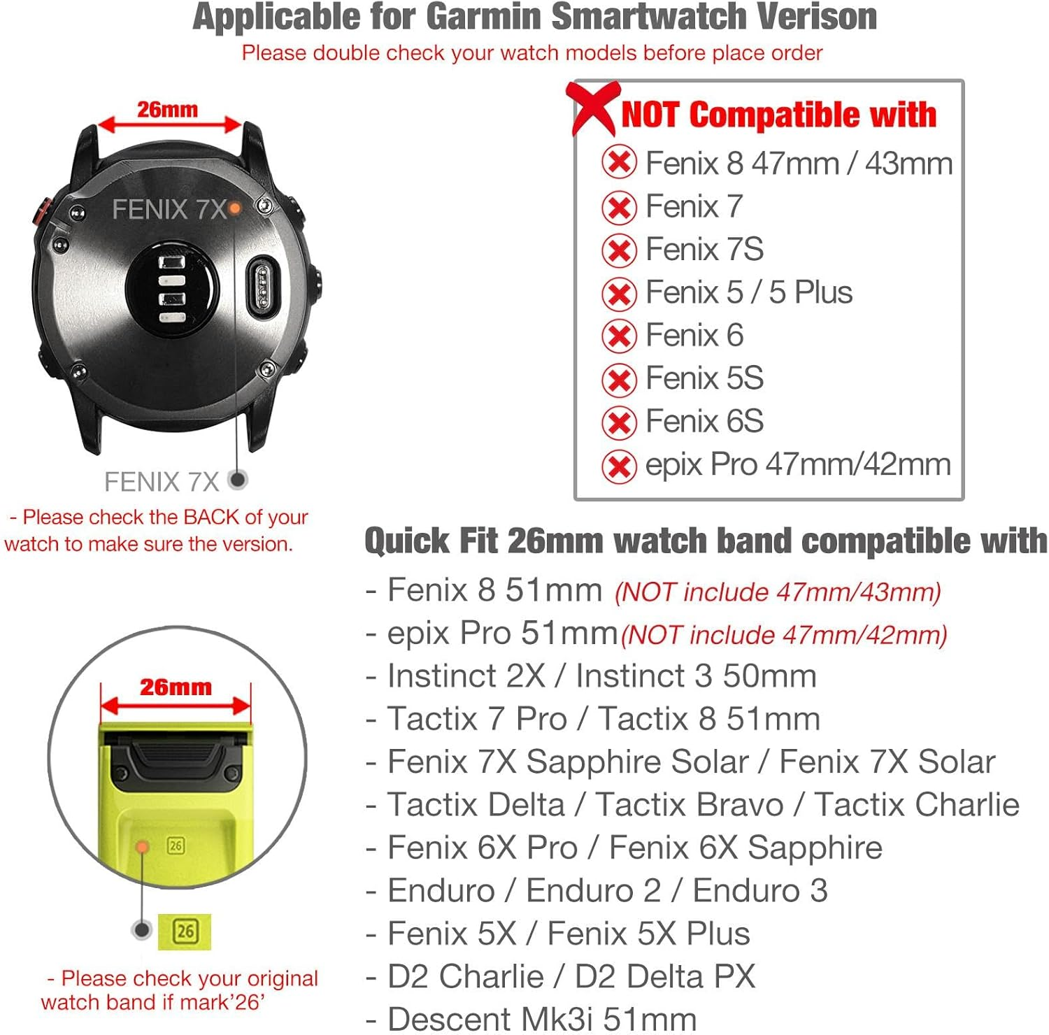 Abanen Quick Fit Silicone Watch Bands for Garmin Fenix 8 51Mm / Fenix 7X / Fenix 6X / Fenix 5X / Instinct 2X,Soft Sport Bicolor Waterproof Wristband Strap for Epix Pro 51Mm,Tactix 7 Pro - Grey-Black image number 1