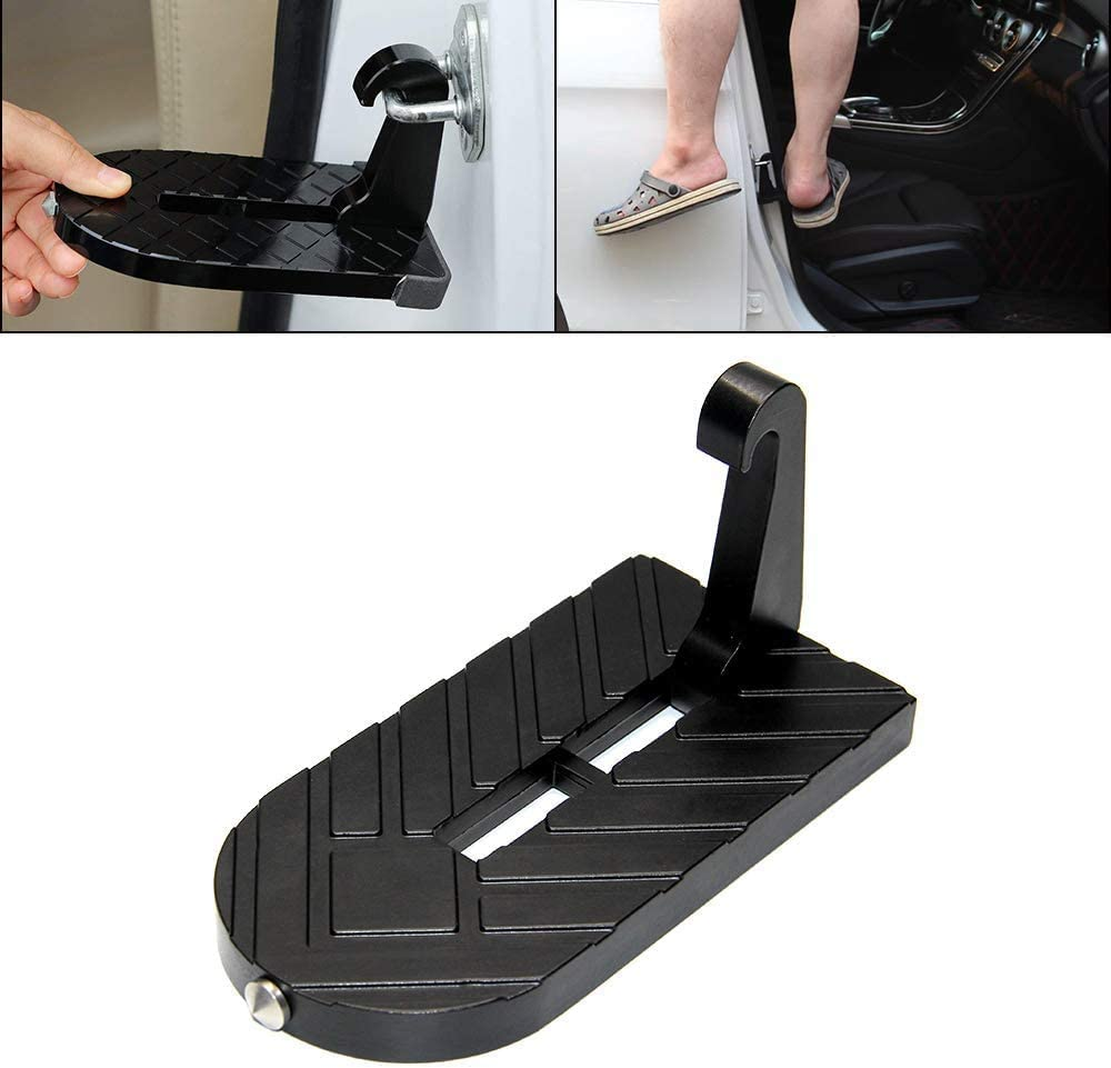 OPP ULITE Car Doorstep Vehicle Folding Ladder U Shaped Hook Pedal Foot Pegs Multifunction Easy Access to Rooftop with Safety Hammer Doorstep for Car Roof-Rack Truck SUV Jeep Off-Road,Black image number 5