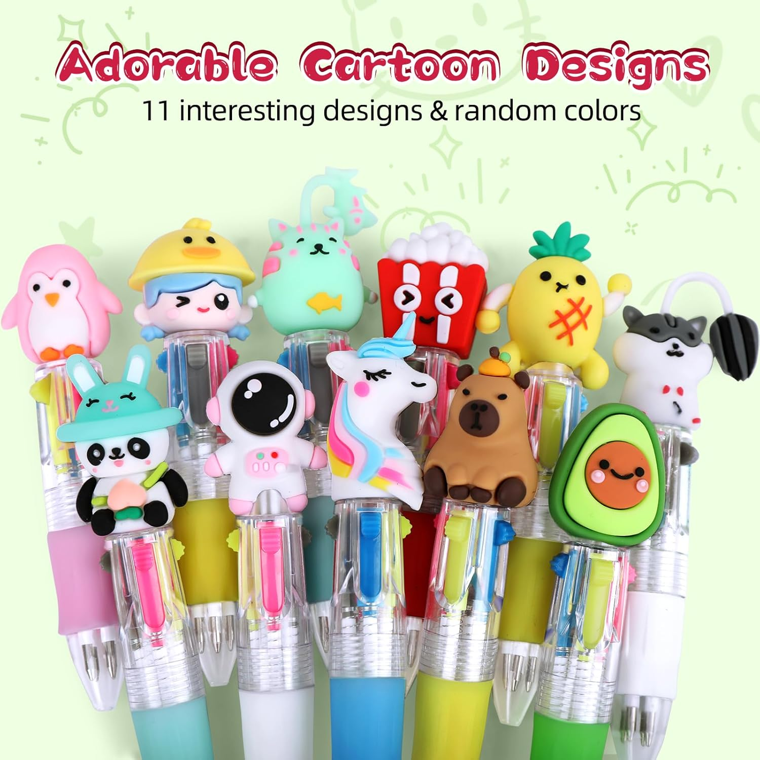 24 Pcs Mini Multicolored 4-In-1 Cute Retractable Ballpoint Pens for Kids Party Bag Fillers, Fun Novelty Cartoon Multi Color Ballpoint Pen Bulk for Classroom School Supplies Party Favors Girls image number 1