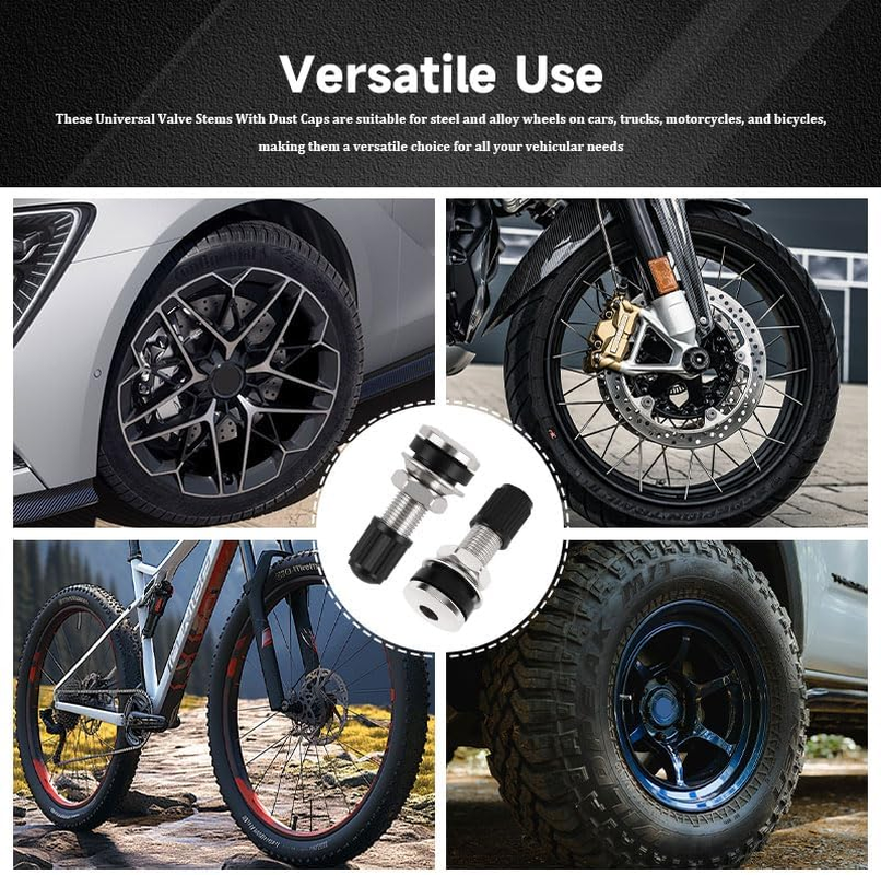 4 Pcs Universal Tubeless Tire Valve Stems with Dust Caps, Compatible with Car, Truck, Motorcycle and Bicycle Wheels image number 2