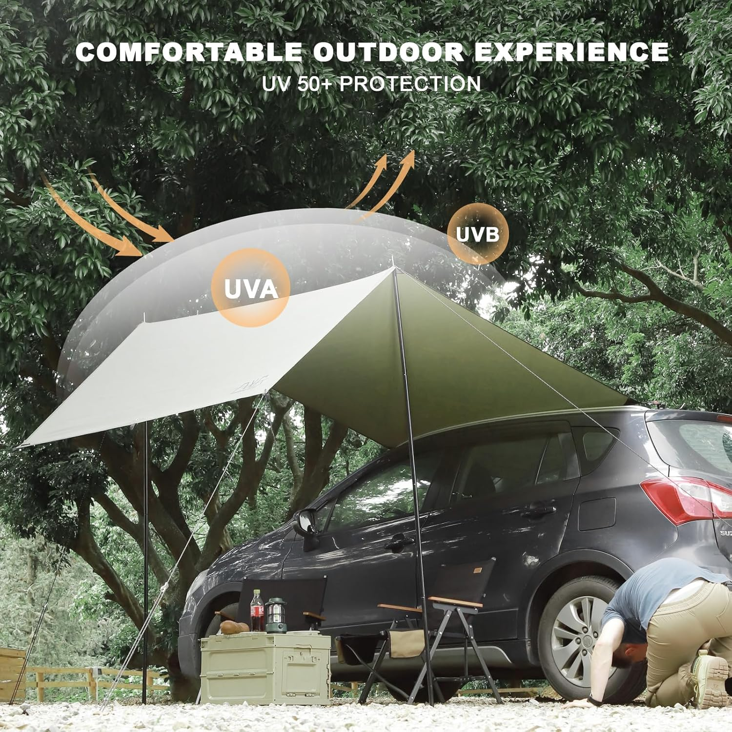 FEIWOOD GEAR Portable Car Awning for SUV, Vehicle Awning for Camping Van Truck, Needn'T Roof Rack Hardwares Waterproof UV50+ image number 2