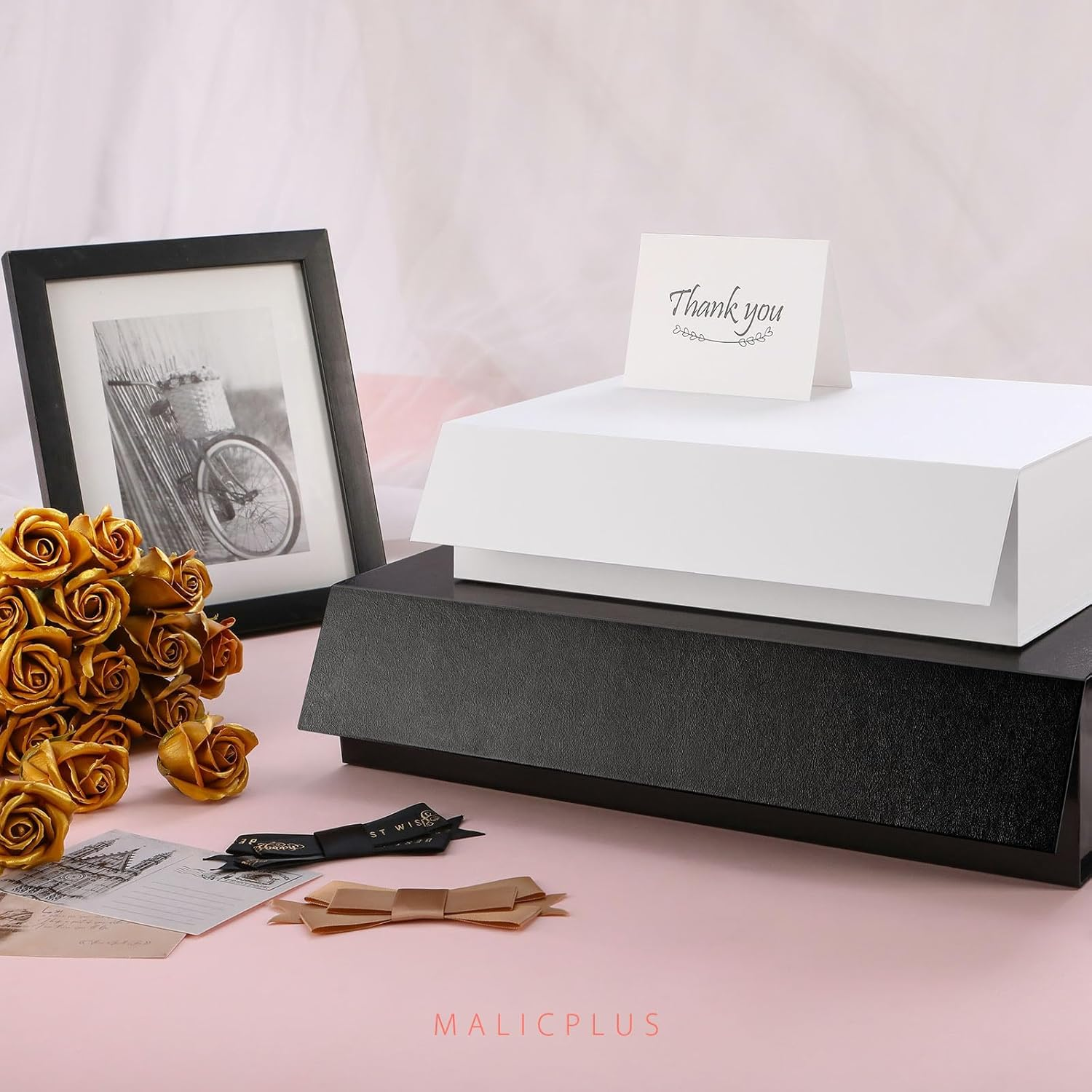 MALICPLUS Extra Large Gift Box 43.18 X 27.94 X 10.16 CM, Extra Large Gift Box with Lid, Shirt Box for Clothes and Large Gifts (Glossy Black, Grass Texture)