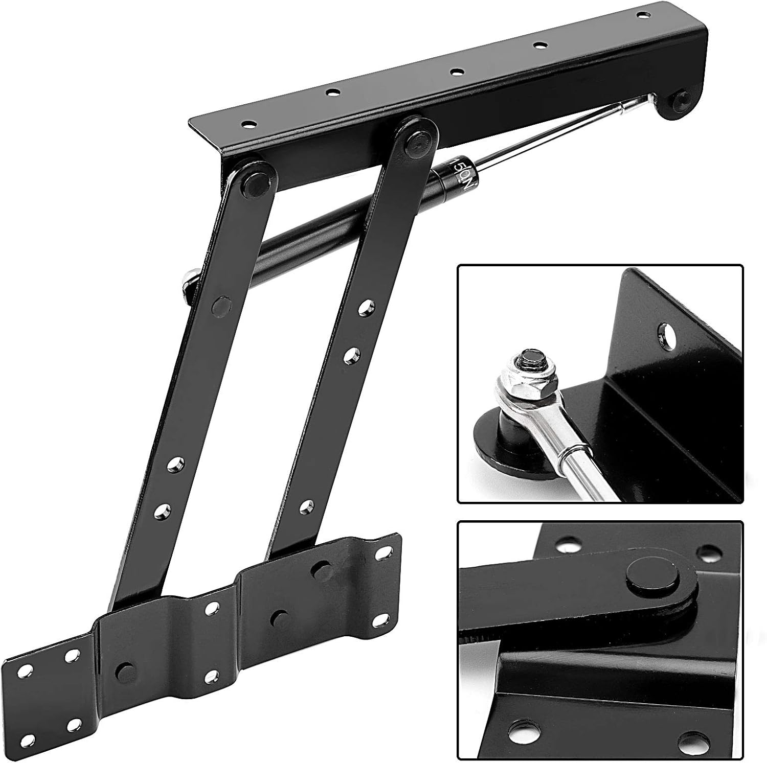 ZEONHEI 1 Pair 50Kg/100Lbs Folding Lift up Top Table, 150N Gas Hydraulic Hinge Hardware, Lifting Frame Desk Mechanism Spring Hinge Bracket with 30 Screws, Tea Coffee Table Furniture Accessories image number 4