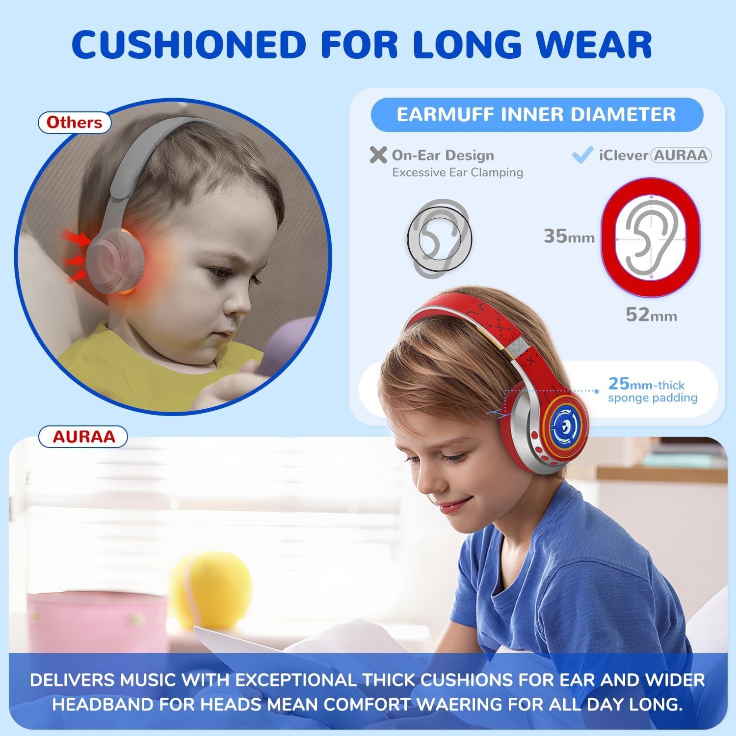 Iclever Auraa Active Noise Cancelling Headphones Kids, LED Light Up, Bluetooth 6.0, Safe Volume 80Dba, 47H Play Time,Fast Charging,Kids Headphones Wireless with Mic AUX Cord for Travel Ipad, Sliver image number 1