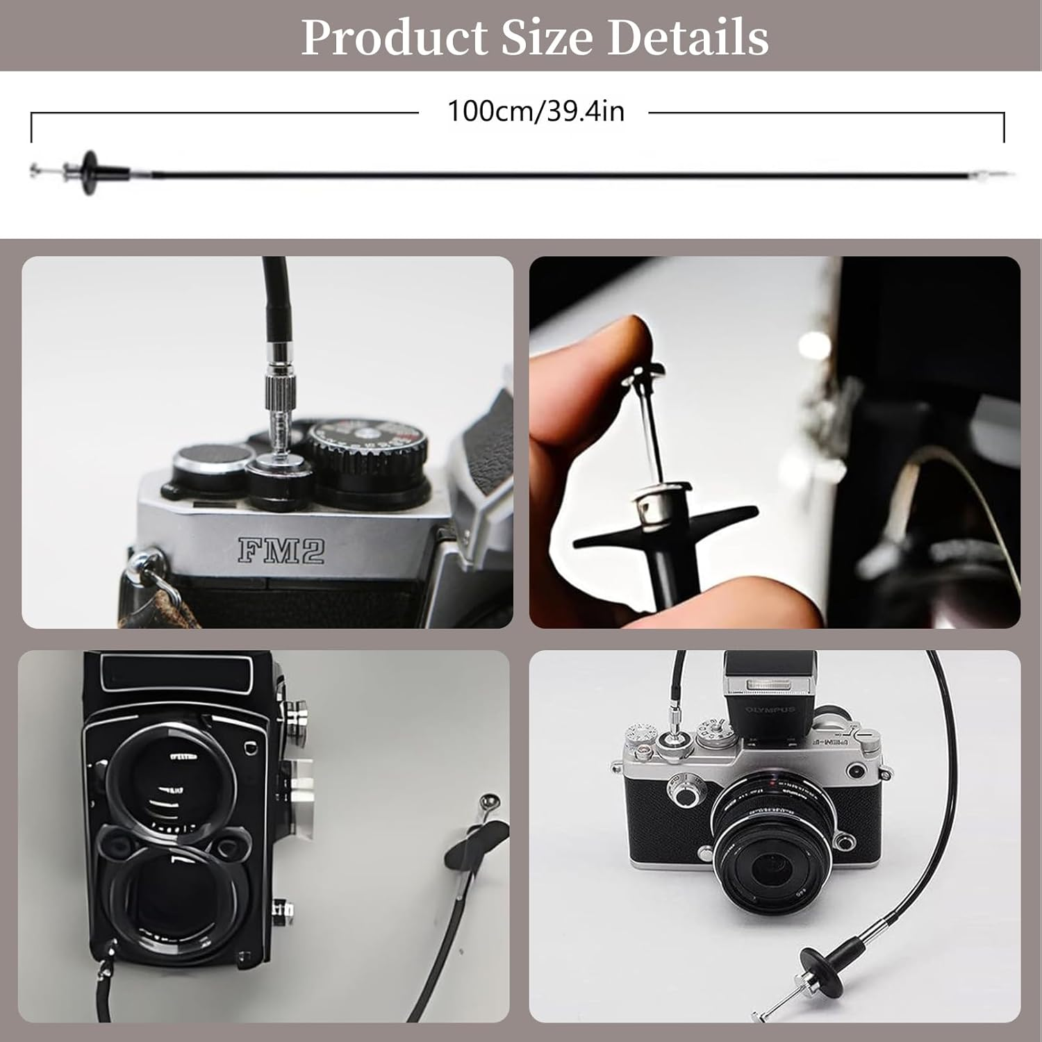 Mechanical Shutter Release Cable Cord with Bulb-Lock for Long Exposures, Vibration-Free Shutter Release Cable Compatible with Fujifilm Fuji X100VI Sony RX1R II RX10 Lecia M10 Nikon Df (100CM) image number 3