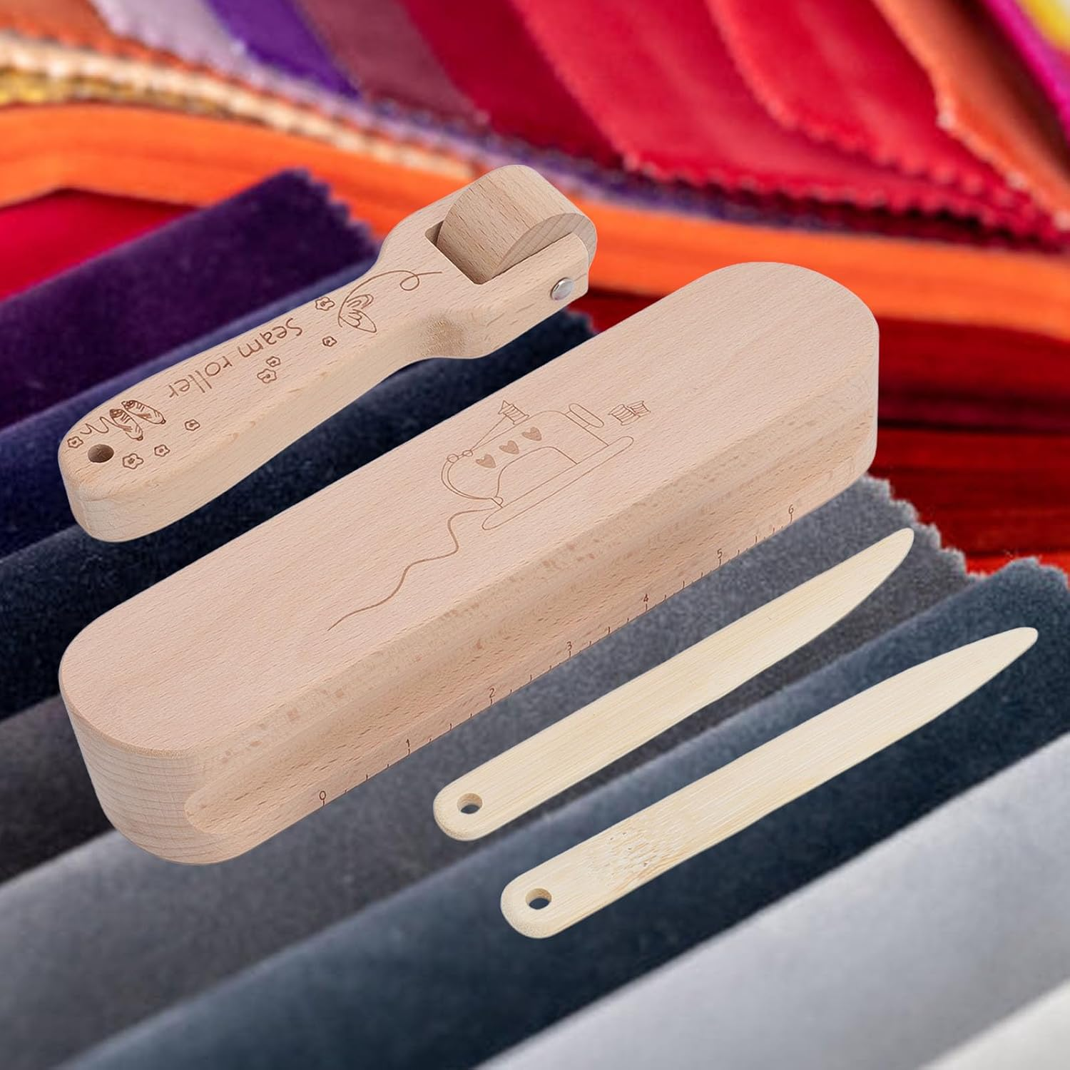 4Pcs Beechwood Seam Roller & Point Turner, Tailors Clapper, Sewing Tool for Flattening Fabrics and Point Pressing, Multipurpose Wooden Tools for Sewing, Quilting, Ironing image number 5