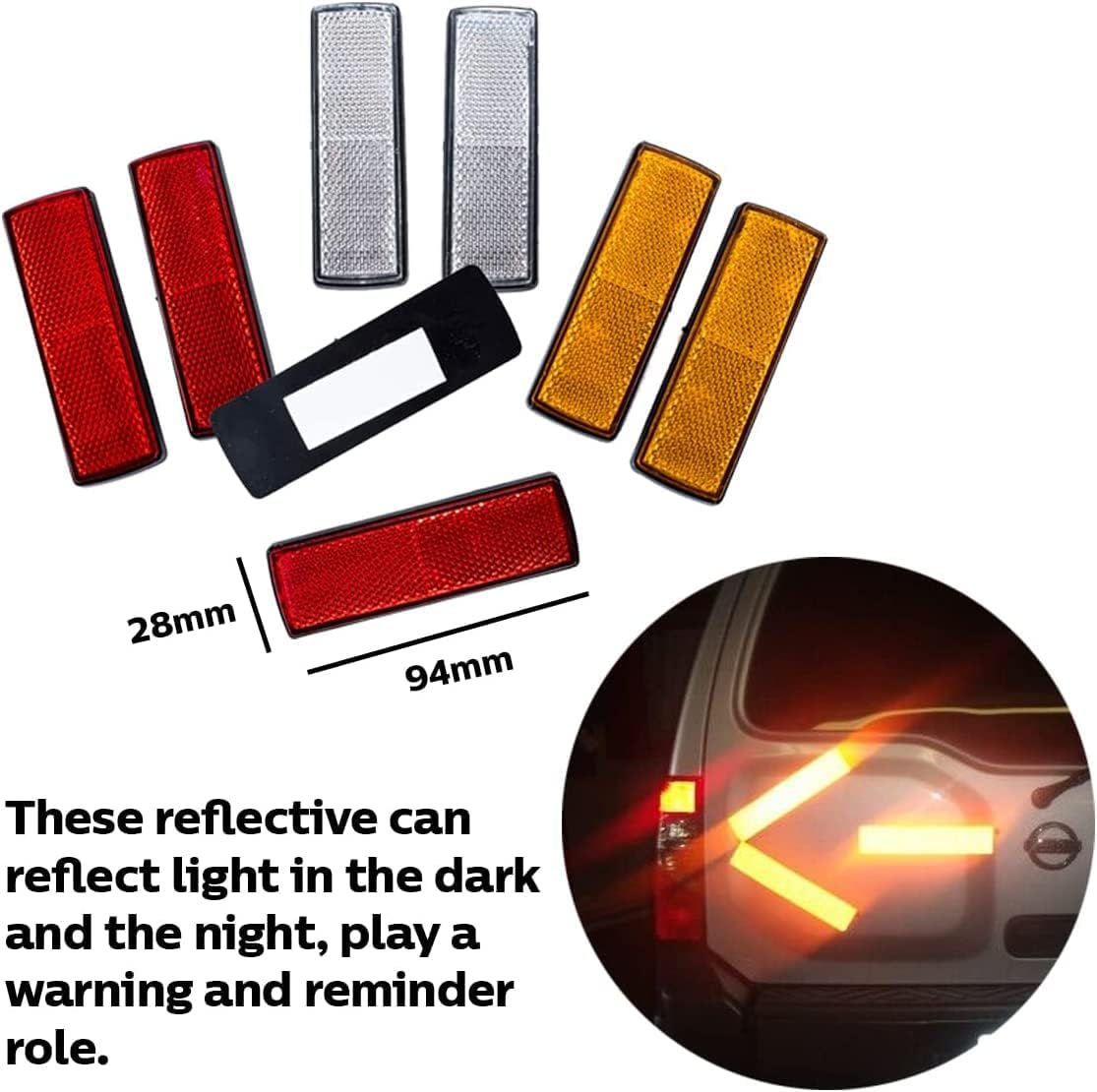 [16PCE] Handy Automotive Self Adhesive Reflectors, Peel & Stick, Ideal for Cars, Bikes, Trucks, Motorcycle and Trailers, Maximize Vehicle'S Visibility All the Day and Night