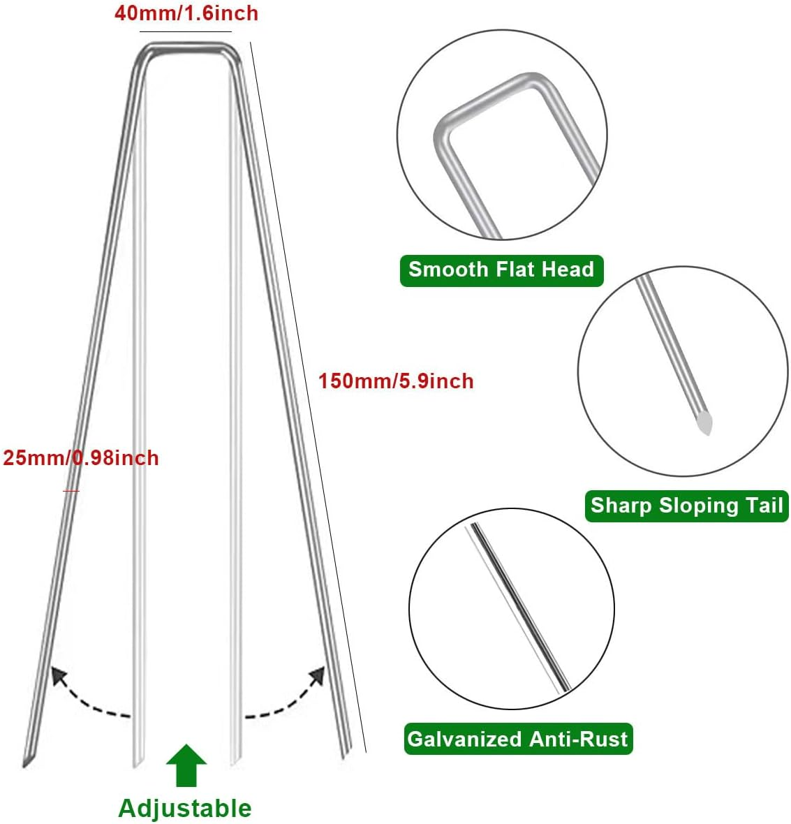 Landscape Staples U-Shaped Heavy Duty Securing Stakes Pins,Tuoyi 30 Pcs Galvanized Gauge Garden Stakes for Anchoring Weed Barrier Fabric and Yard Stakes Netting Ground Mat,40Mm Width 150Mm Length image number 2