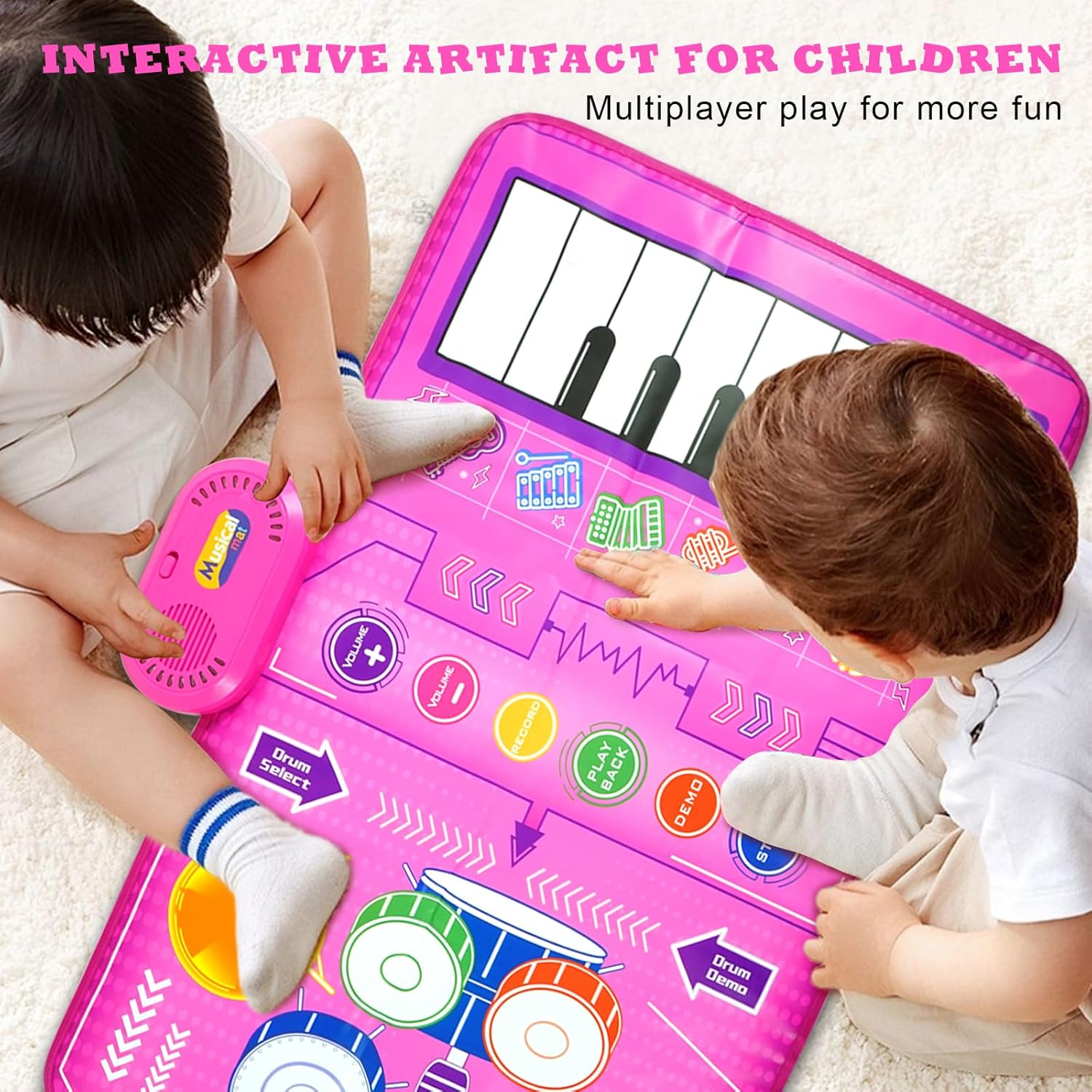 Musical Toys for Toddlers 3+ Piano Keyboard & Drum Mat, Music Sensory Play Mat Baby Toys for 3 Year Old Developmental Toddler Girl Toy Age 3+ Birthday Valentines Gifts for 3+ Year Old Girls Present image number 3