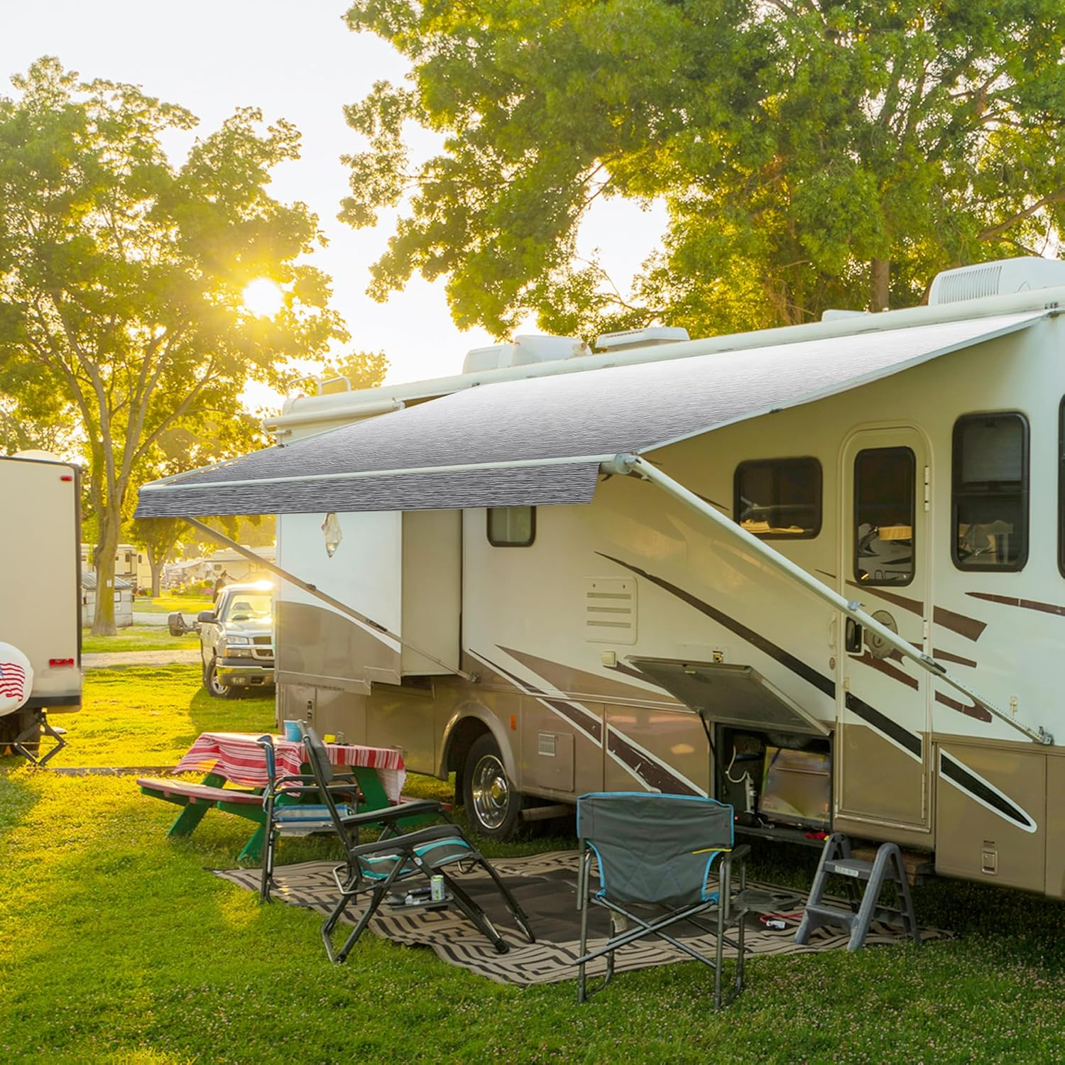 HBN RV Awning Fabric Replacement, 12'2" Fabric Length for 13' Awning, Heavy-Duty Vinyl, Weather Resistant, Universal Outdoor Canopy for RV, Trailer, and Motorhome Awnings - Gray Fade image number 1